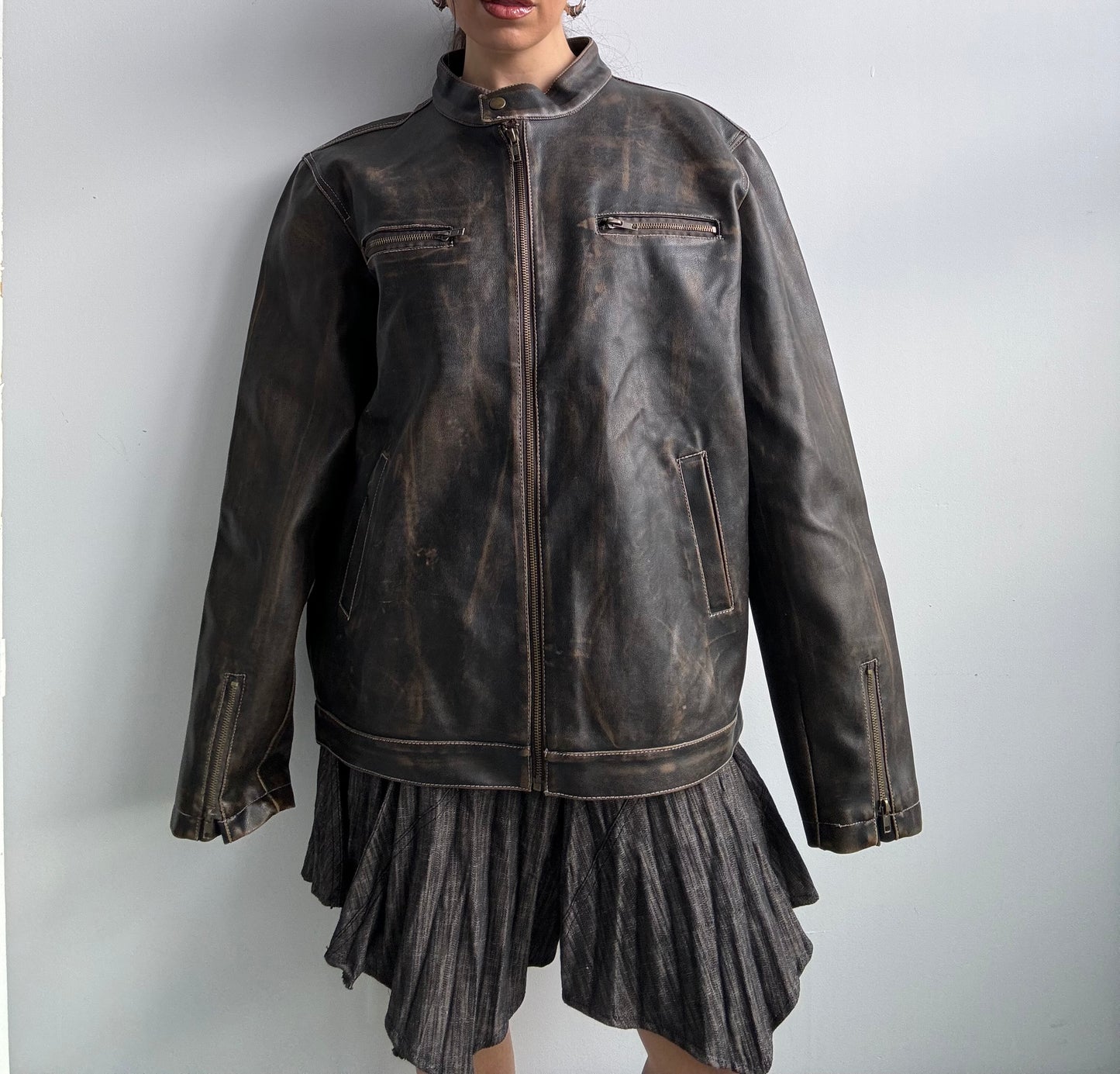 Faux Leather Espresso Moto Jacket M/L