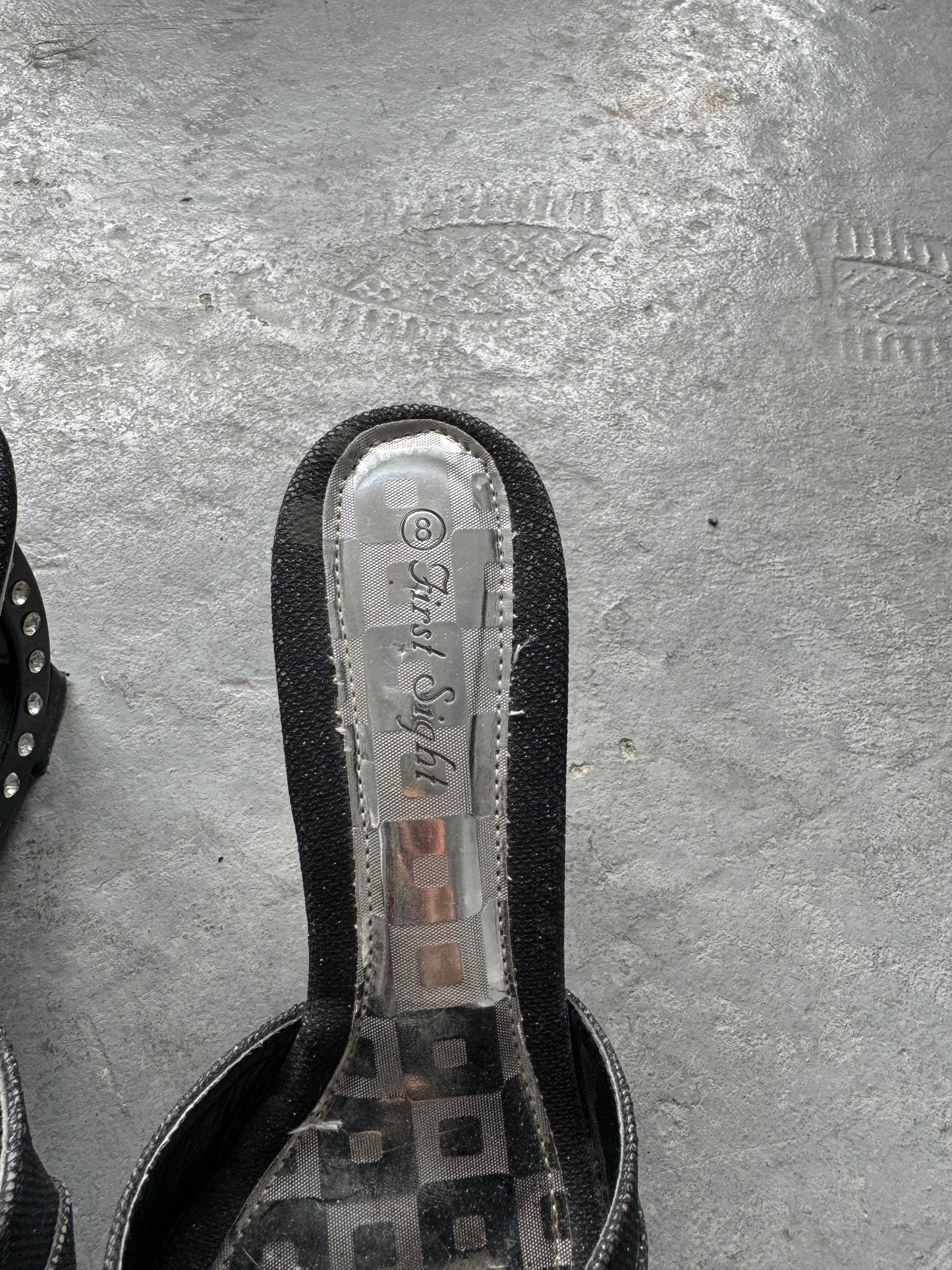 Y2K Denim Rhinestone Heels Size 8