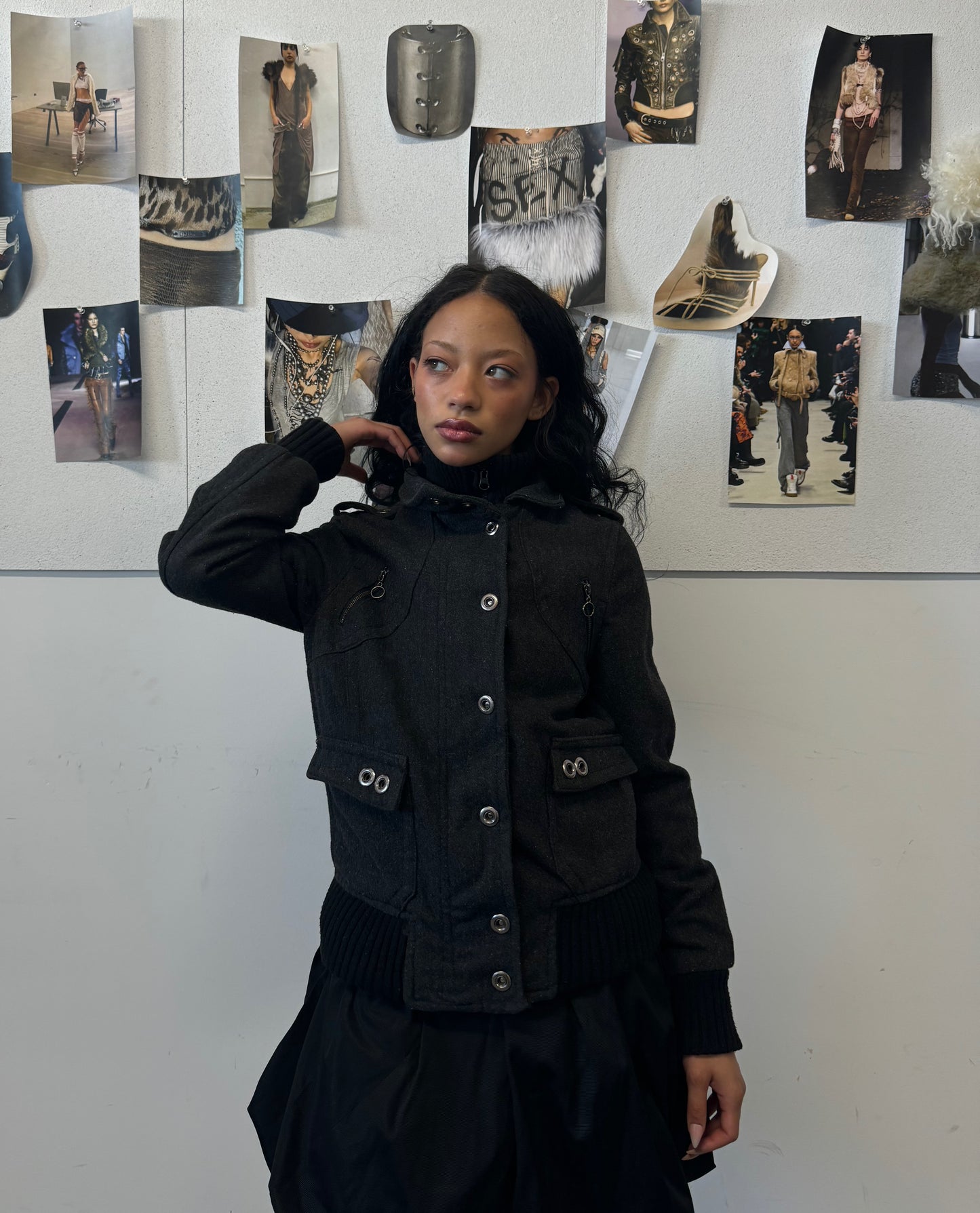 Eyelet Charcoal Wool Jacket