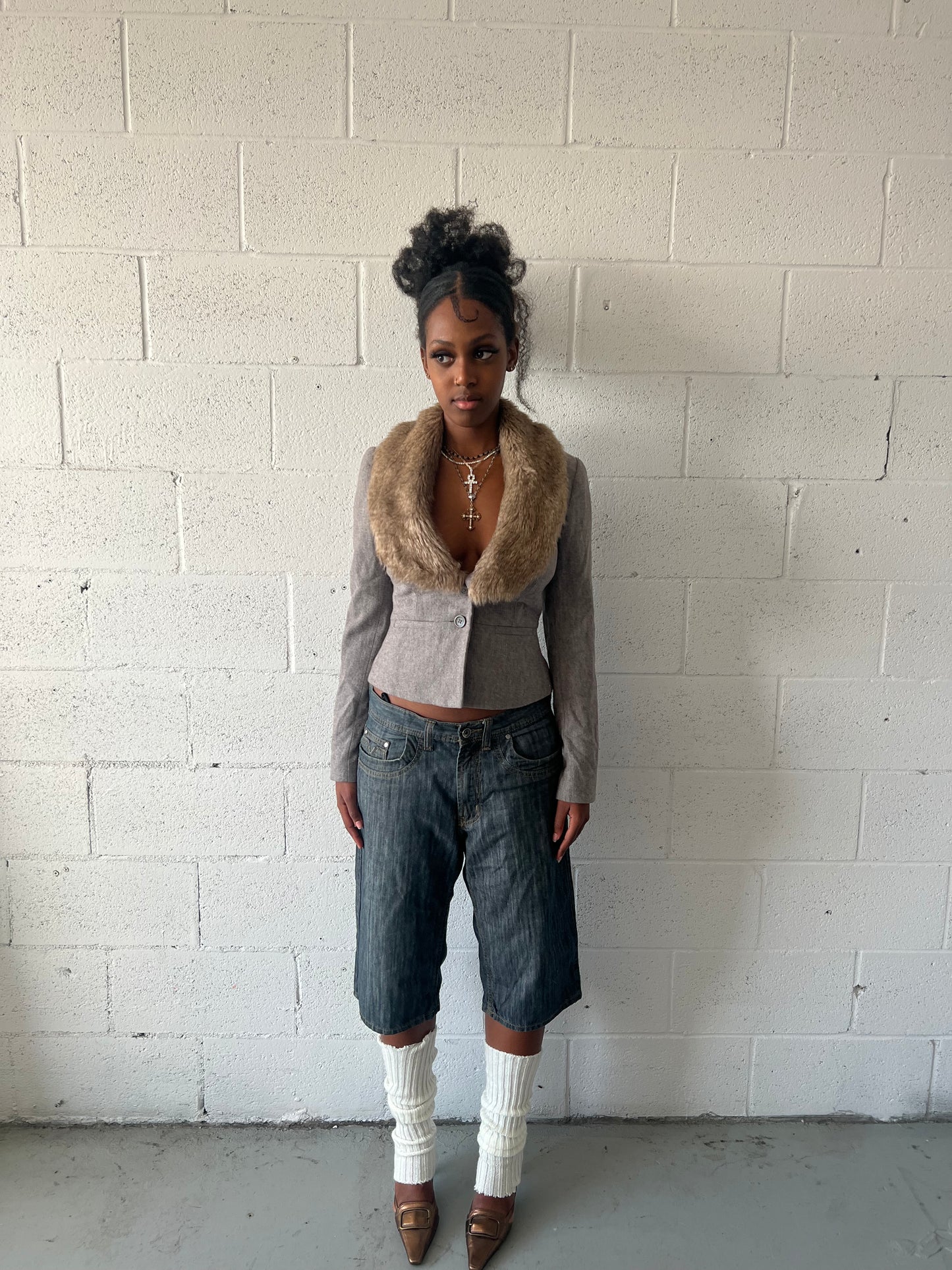 Faux Fur Trim Wool Blend Blazer
