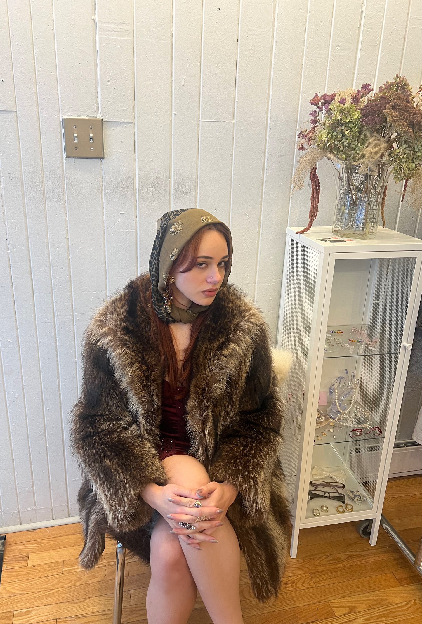 Brown & Beige Vintage Fur Coat