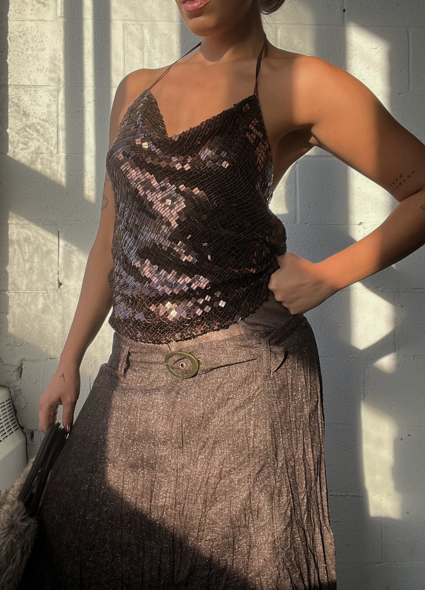 Espresso Sequence Cowl Neck Top
