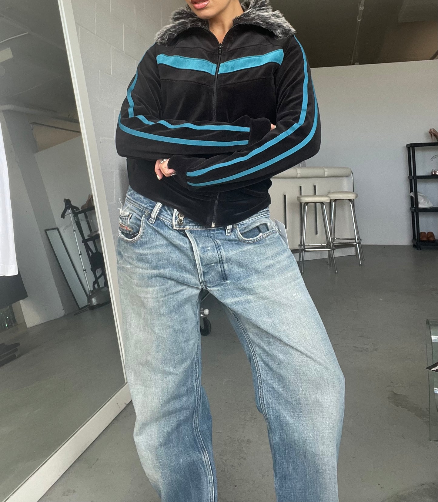 Faux Fur Trim Zip Up