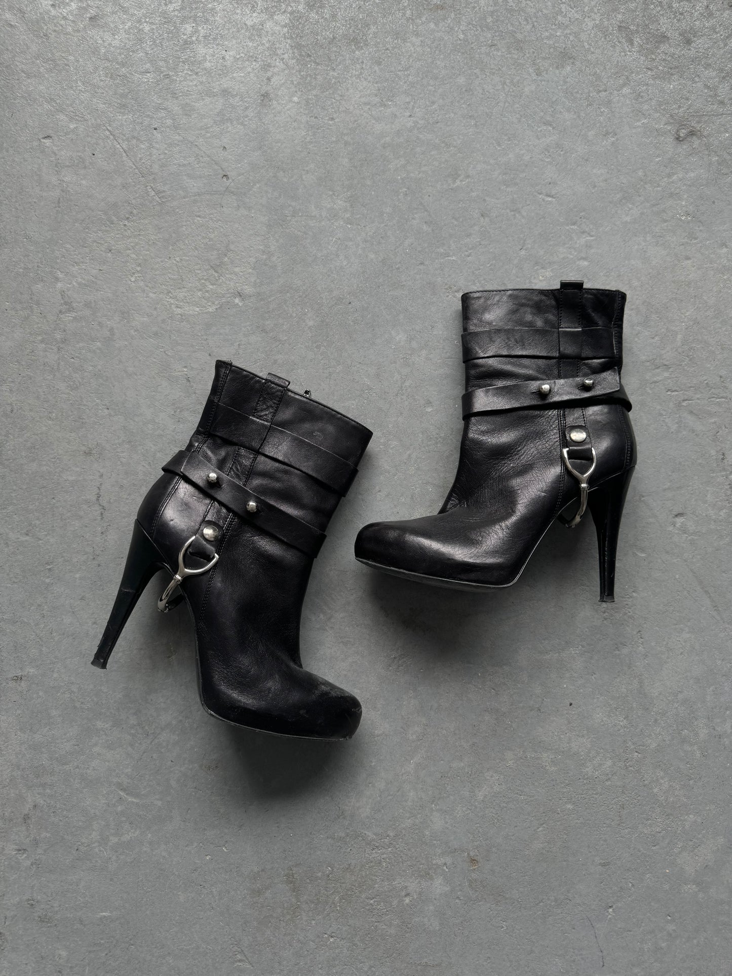 Leather Heeled Buckle Boots Size 9