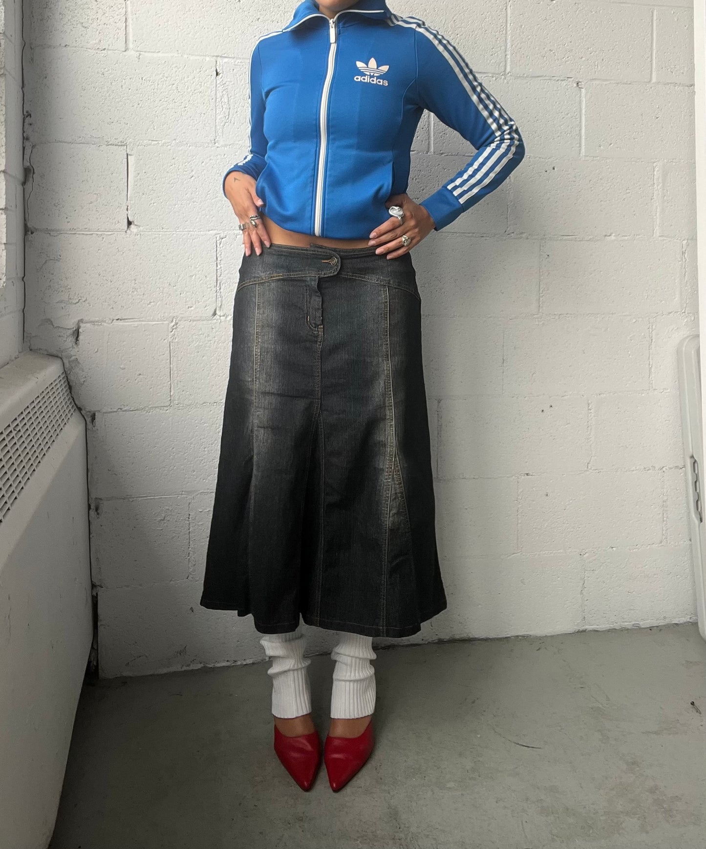Faded Wash Midi Denim Skirt