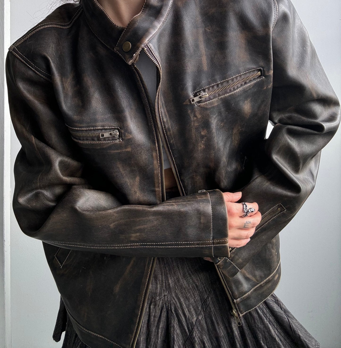 Faux Leather Espresso Moto Jacket M/L