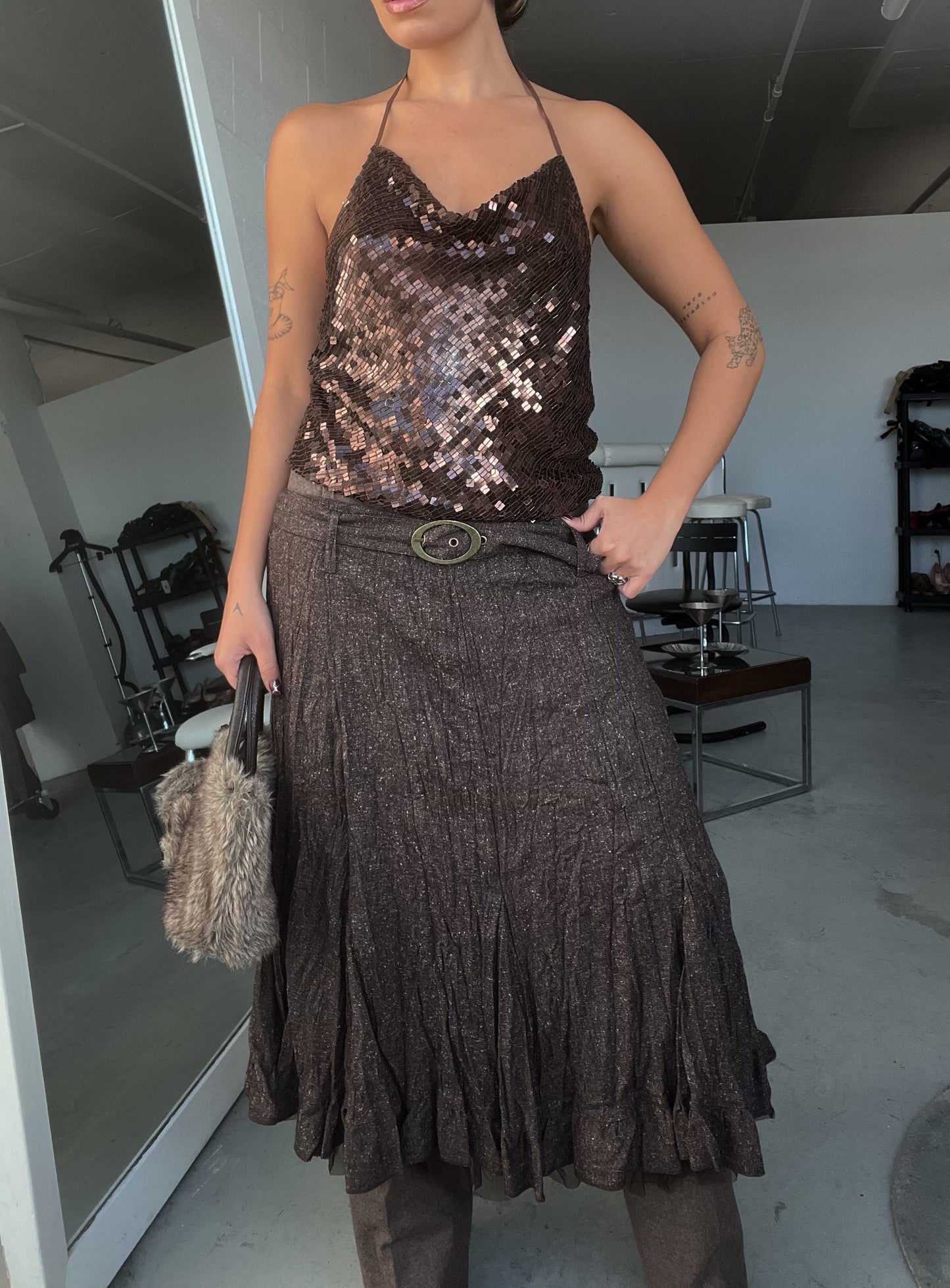 Espresso Midi Belted Skirt