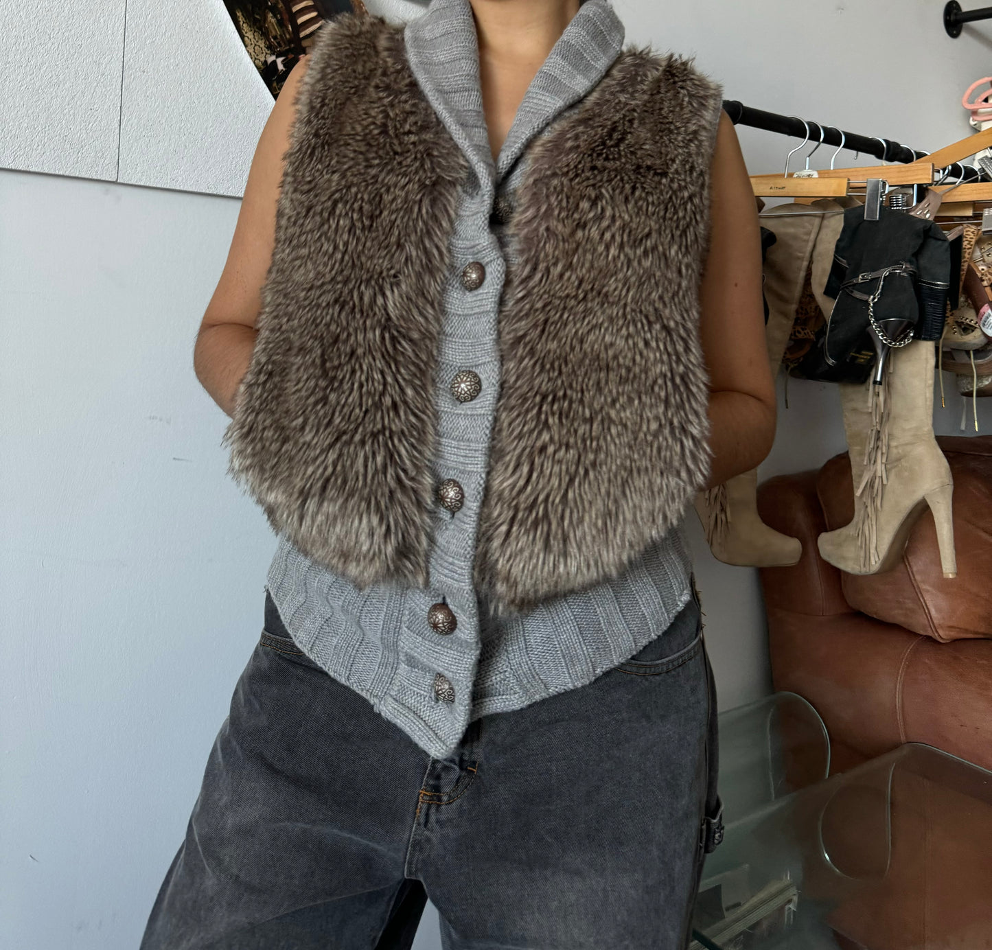 Faux Fur Button Down Vest