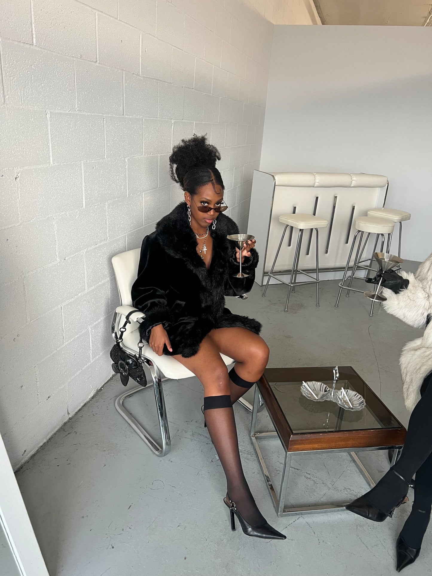 Nero Velour Faux Fur Jacket