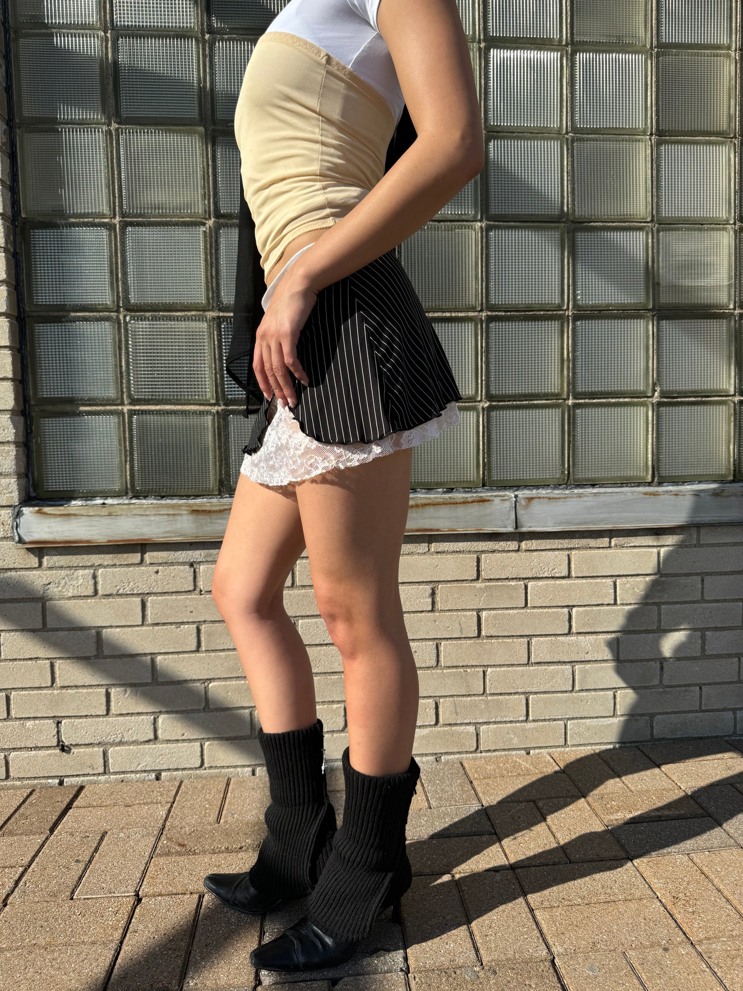 Striped Lace Mini Skirt
