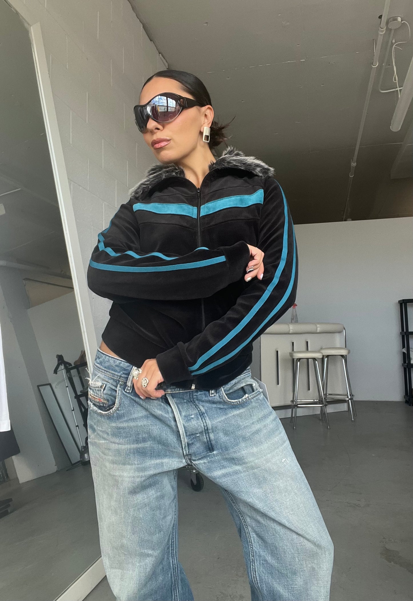 Faux Fur Trim Zip Up