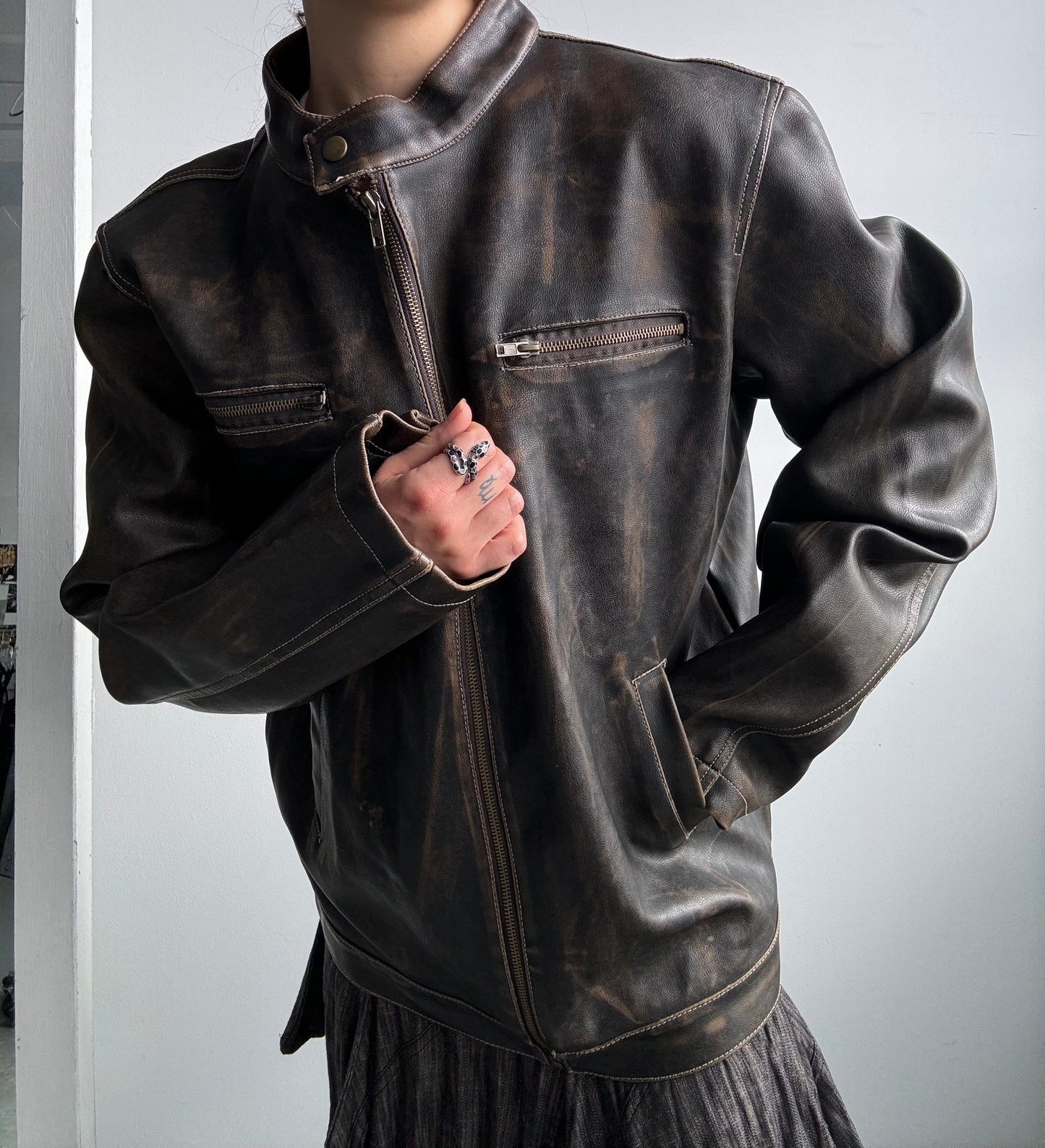 Faux Leather Espresso Moto Jacket M/L
