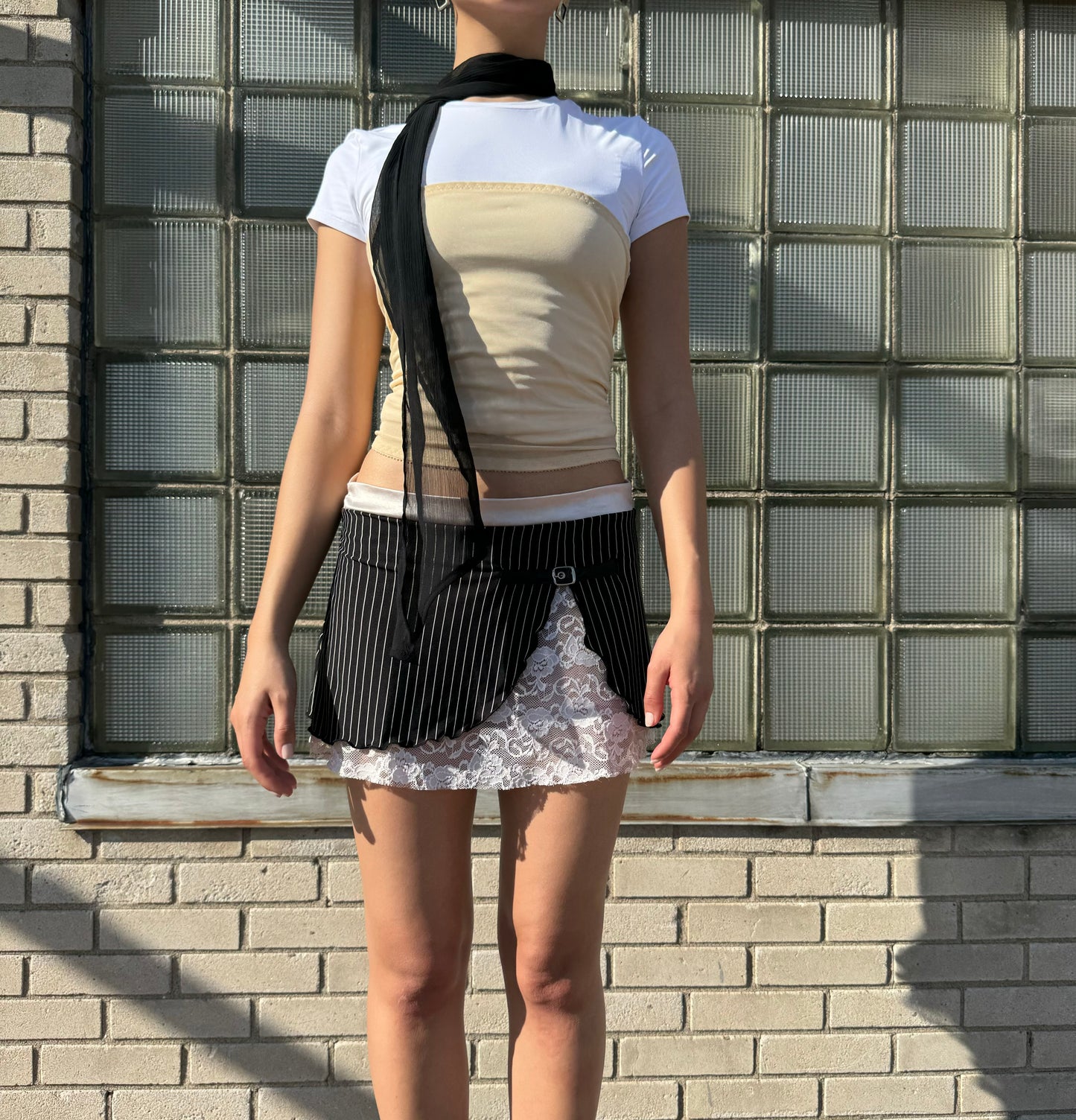 Striped Lace Mini Skirt