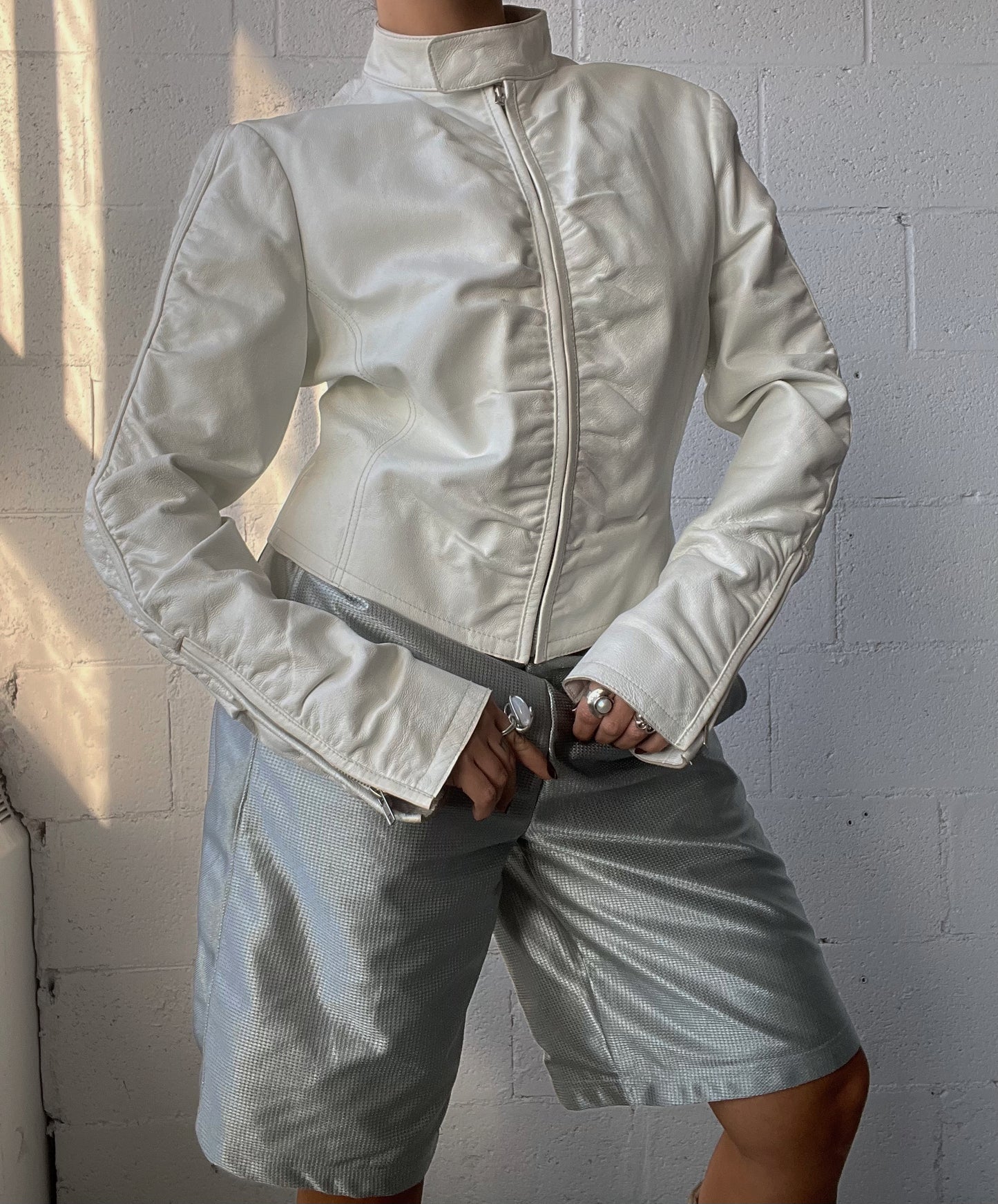 Ruched Leather Jacket