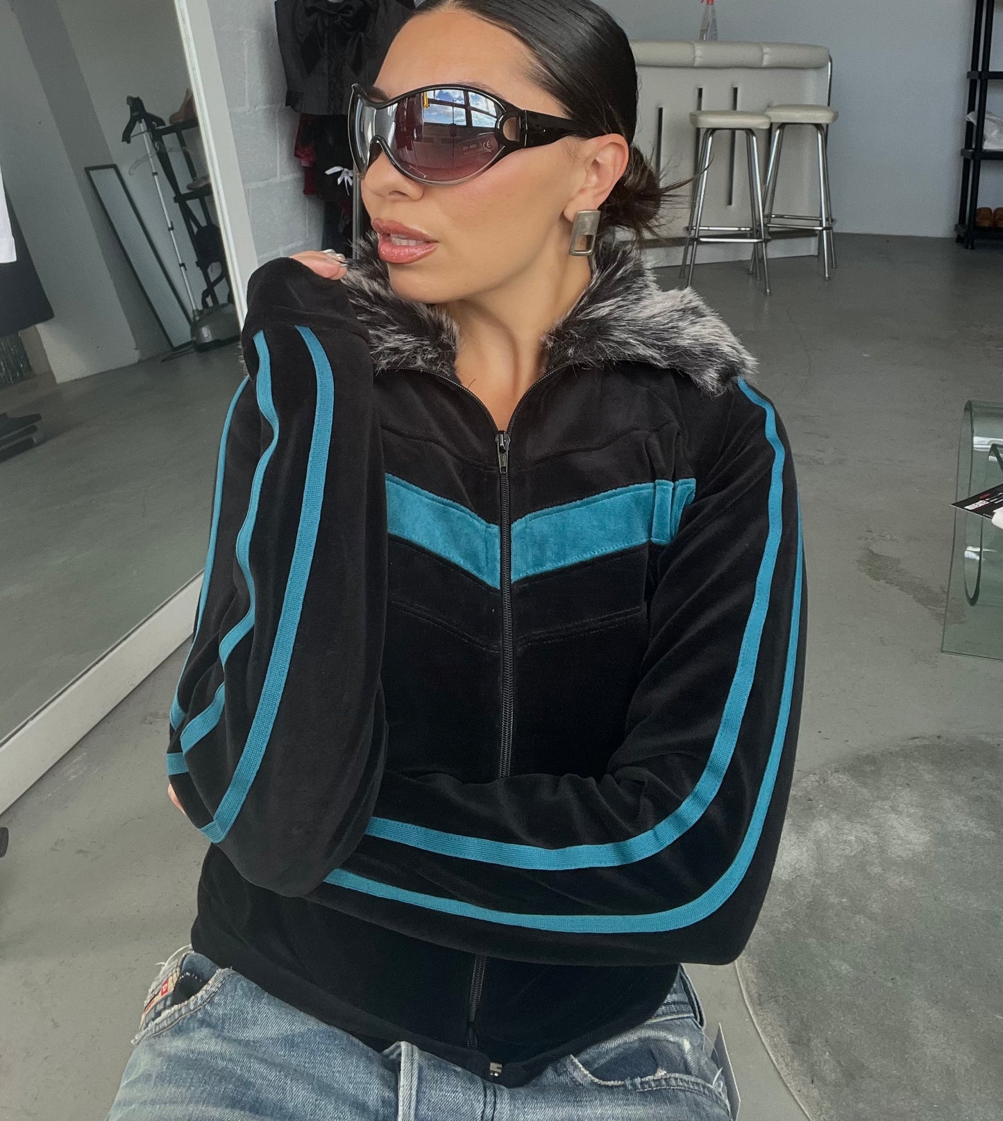 Faux Fur Trim Zip Up