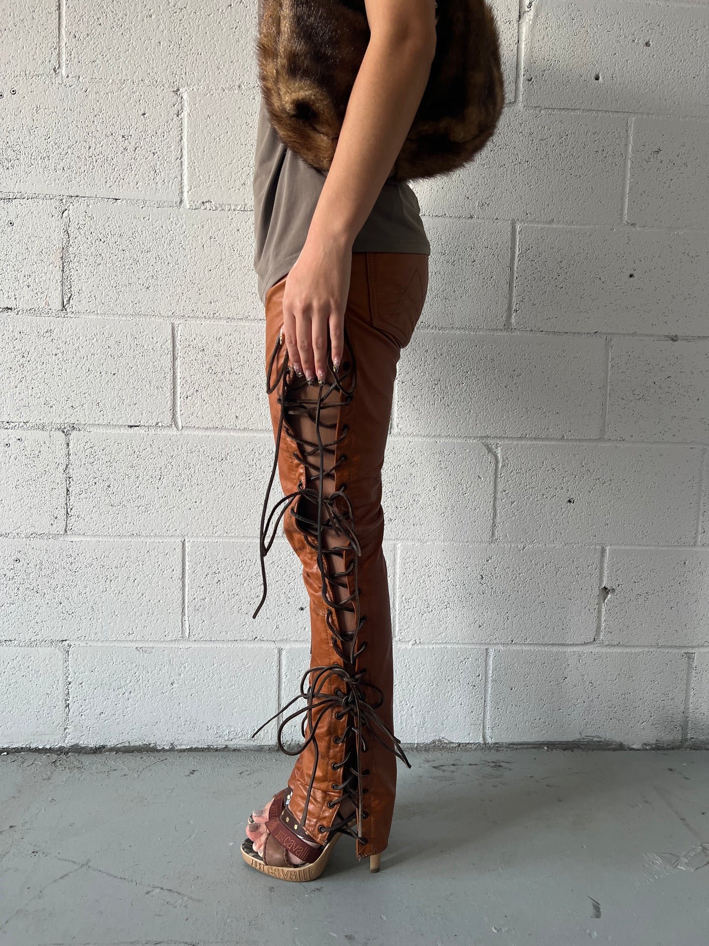 Vintage Leather Tie Up Pants