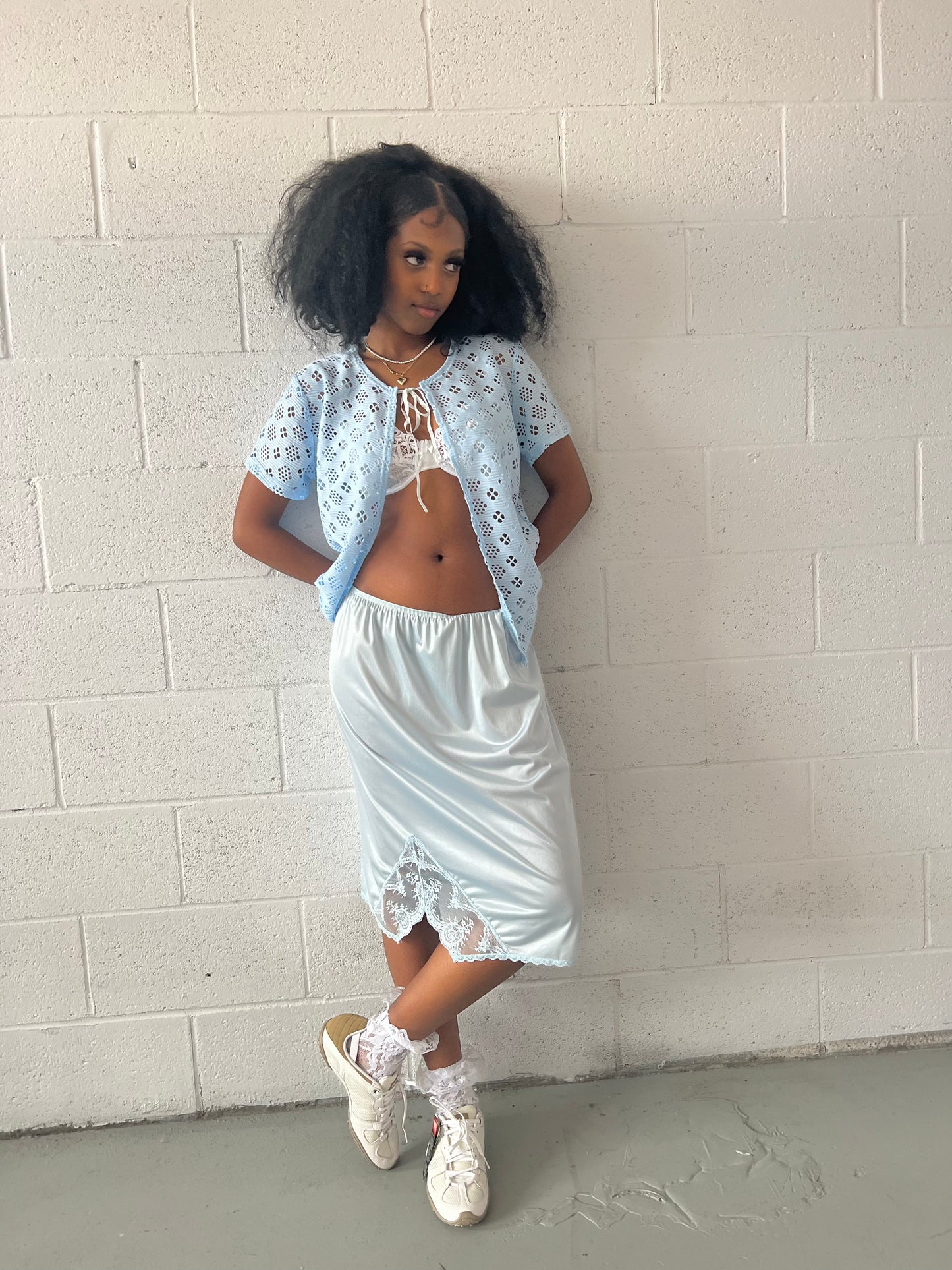 Baby Blue Lace Midi Skirt