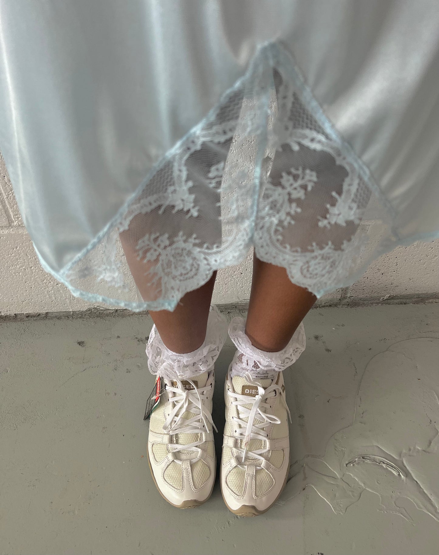 Baby Blue Lace Midi Skirt