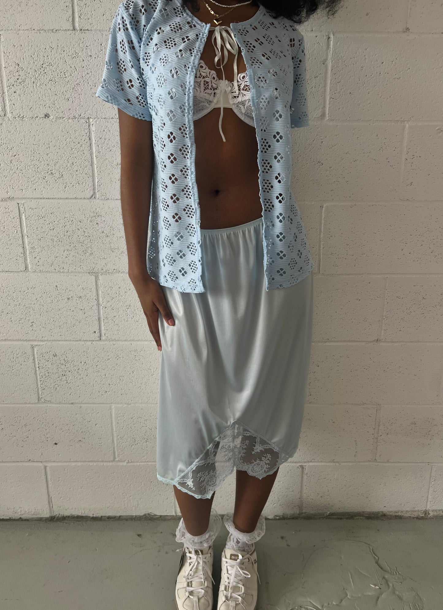 Baby Blue Lace Midi Skirt