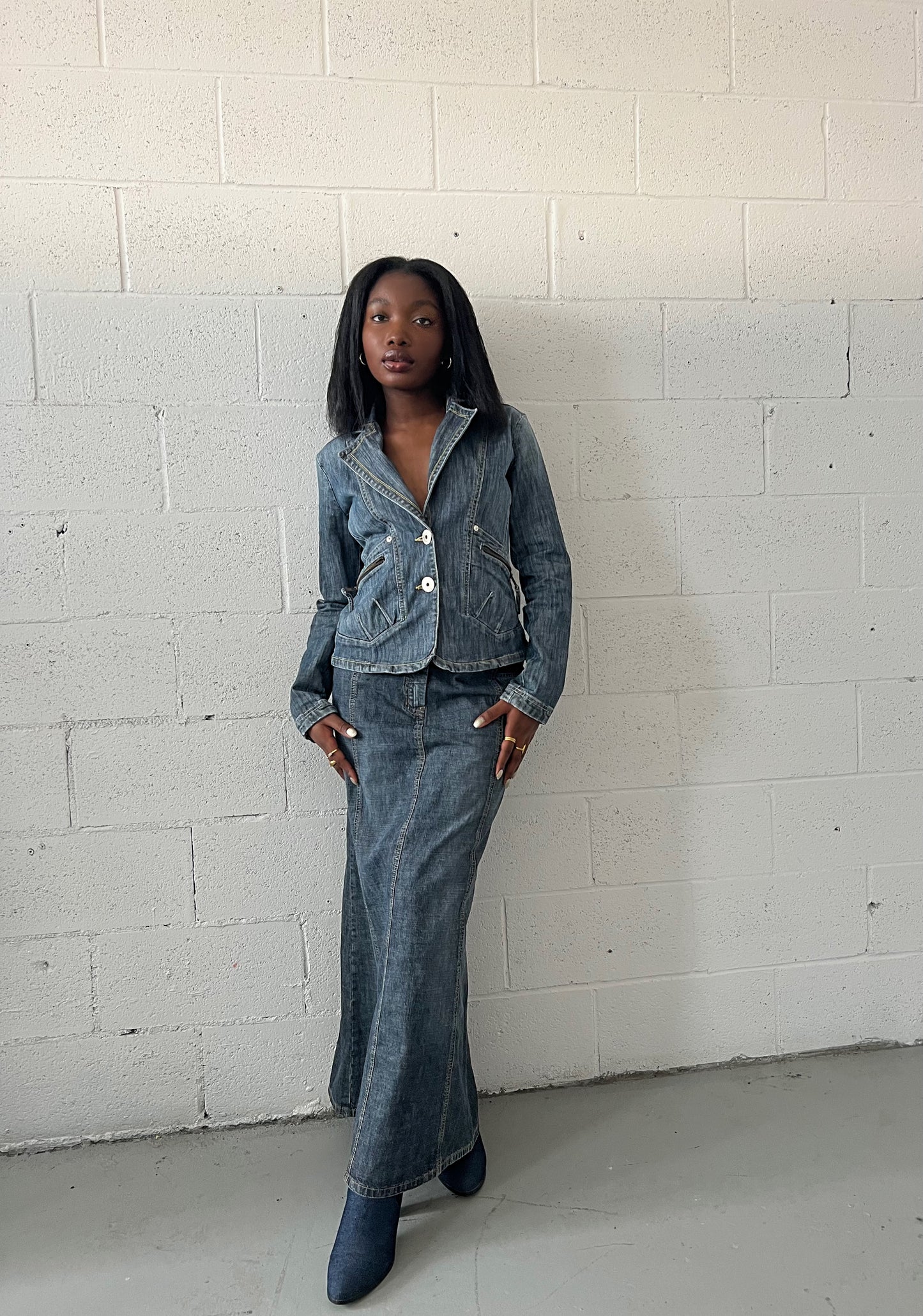 Denim Stitch Maxi Skirt