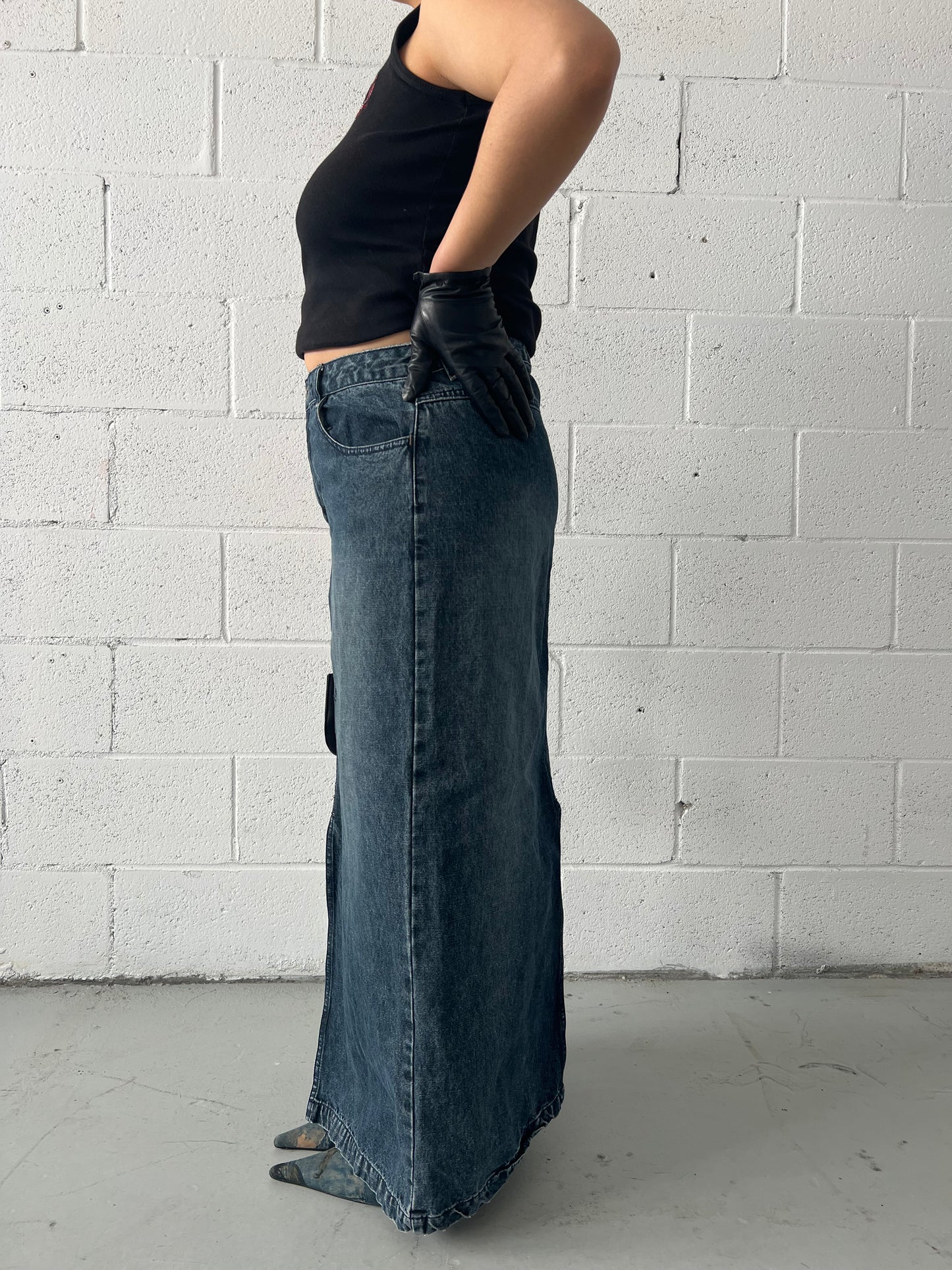 Faded Wash Denim Maxi Skirt Size Large