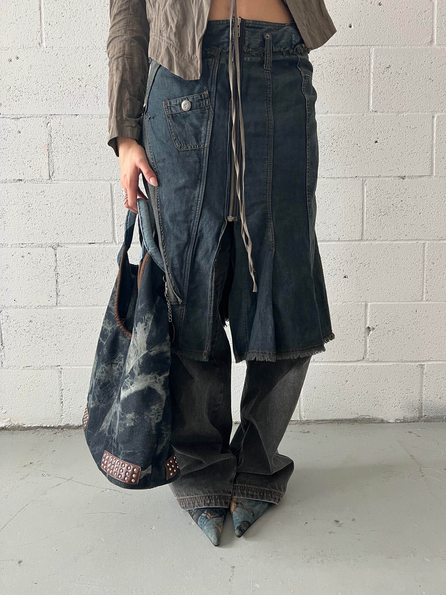 Aria Denim Zip Midi Skirt