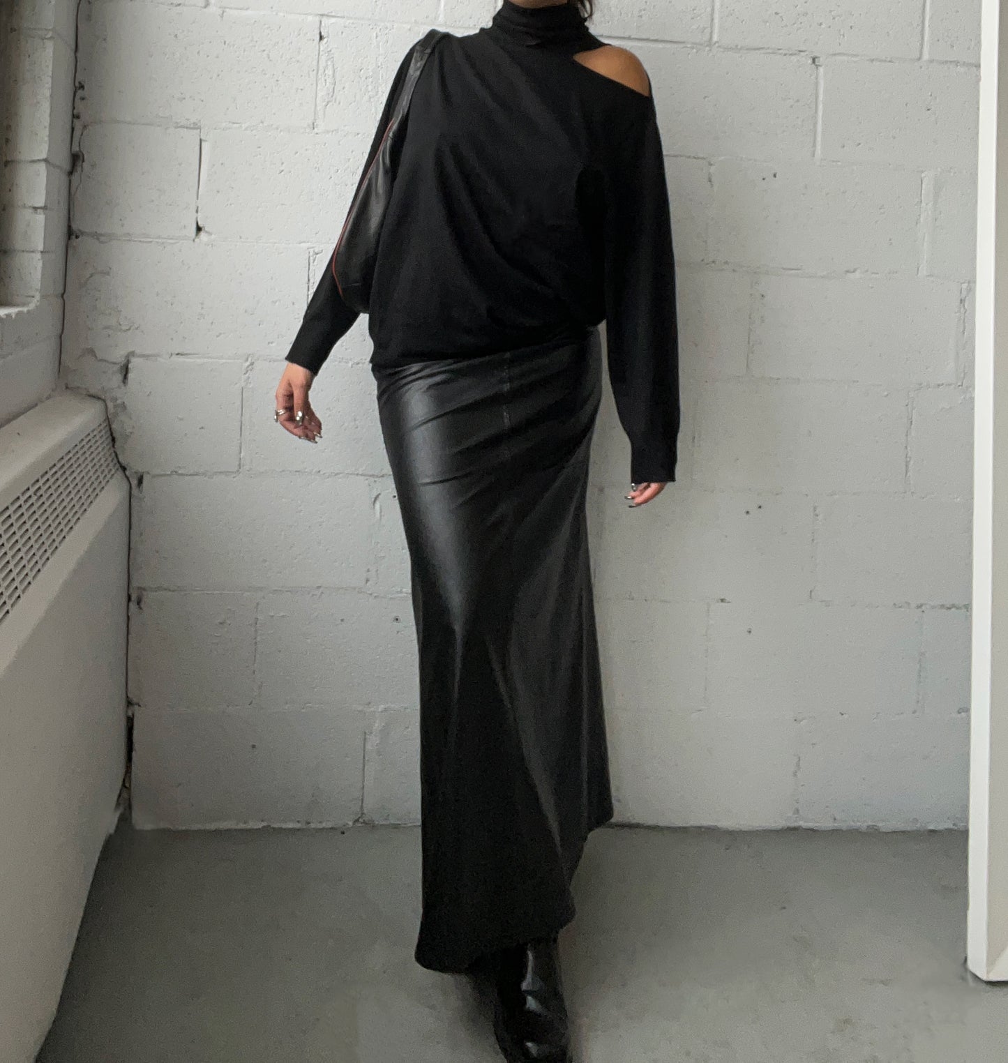 Faux Leather Tie Up Maxi Skirt