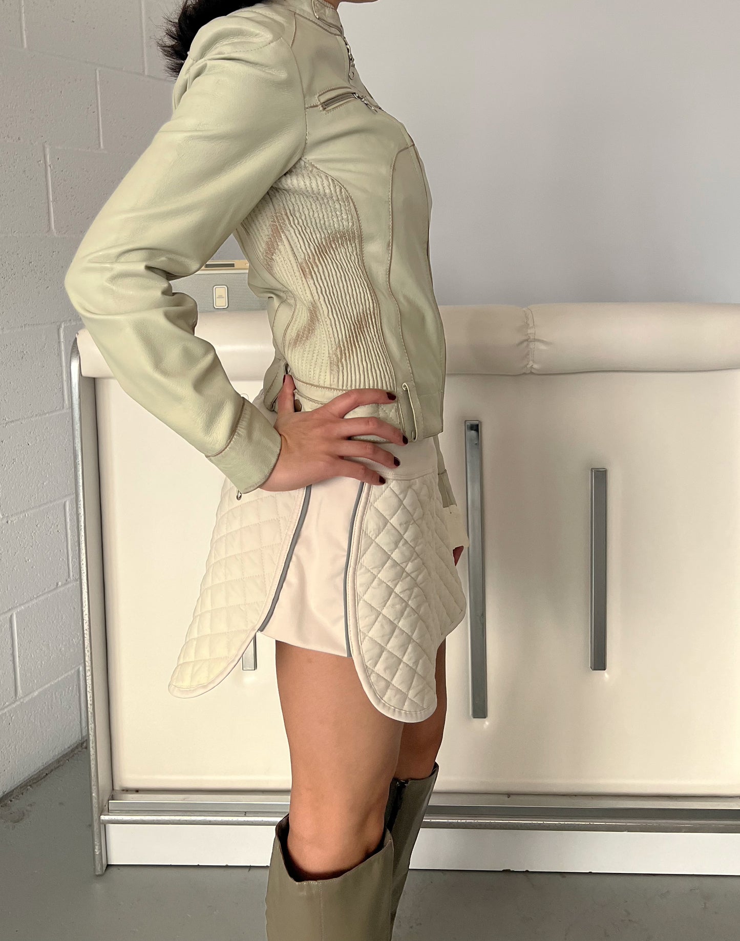 Quilted Crema Mini Skirt