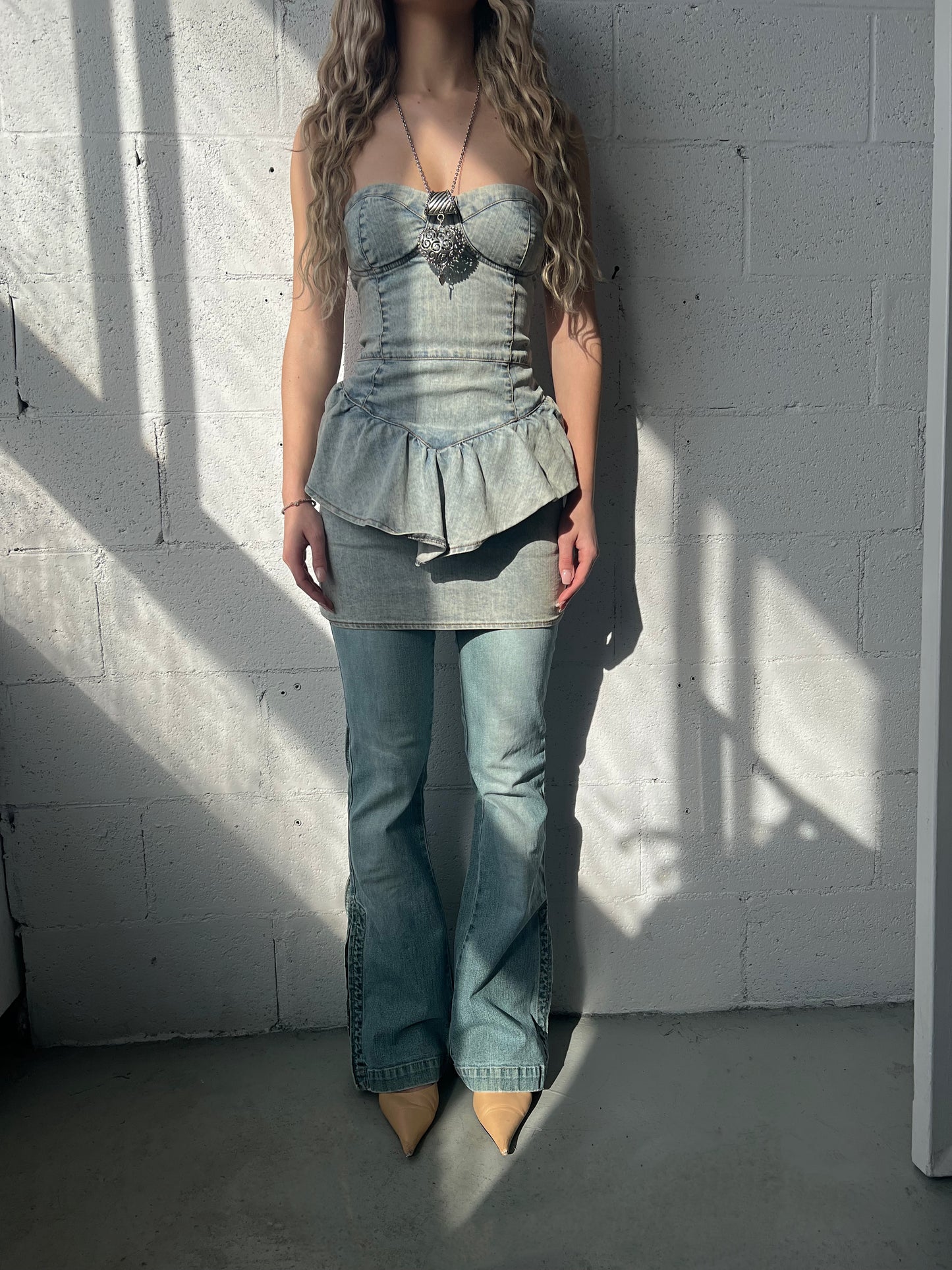 Blu Ruffle Denim Dress