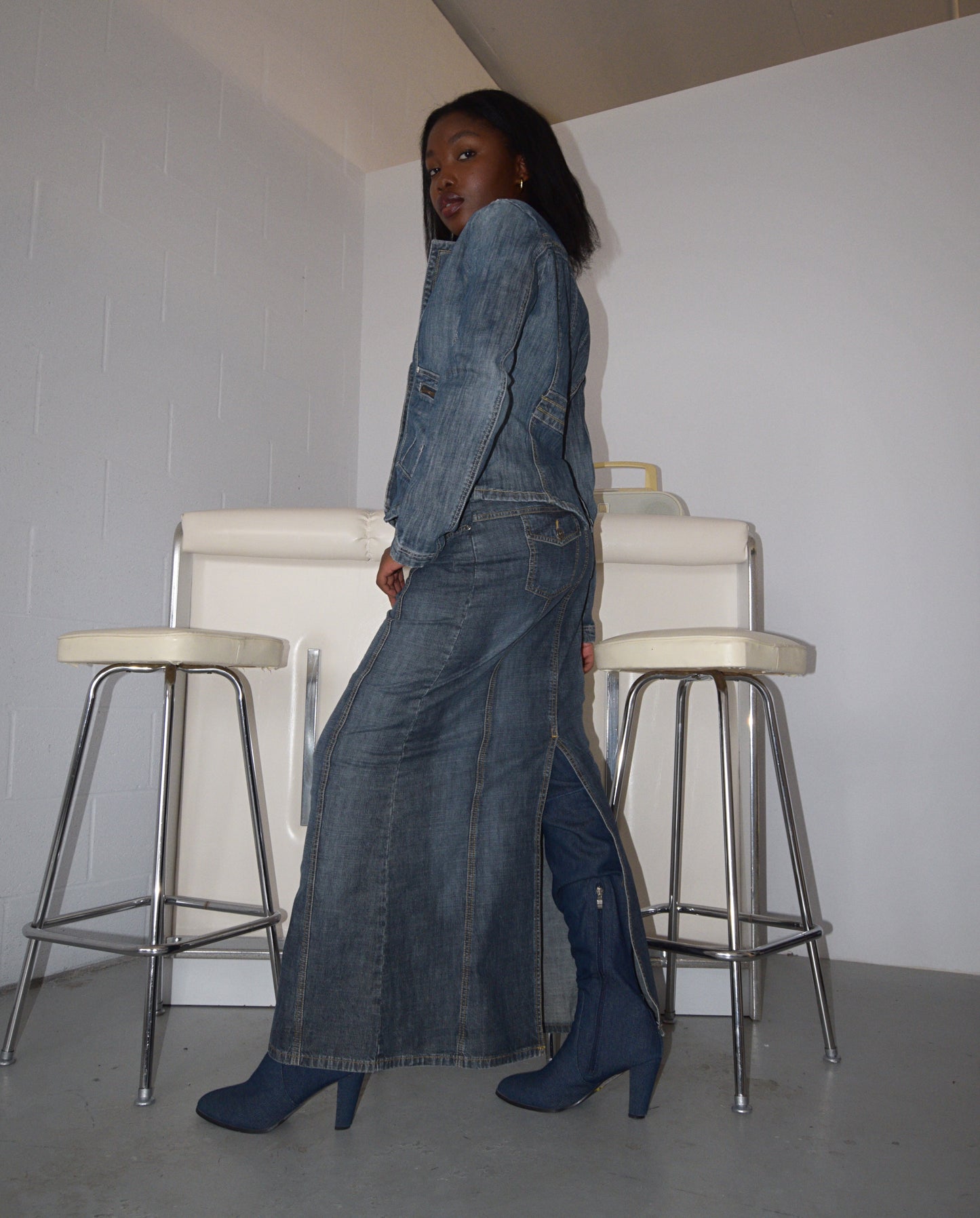 Denim Stitch Maxi Skirt