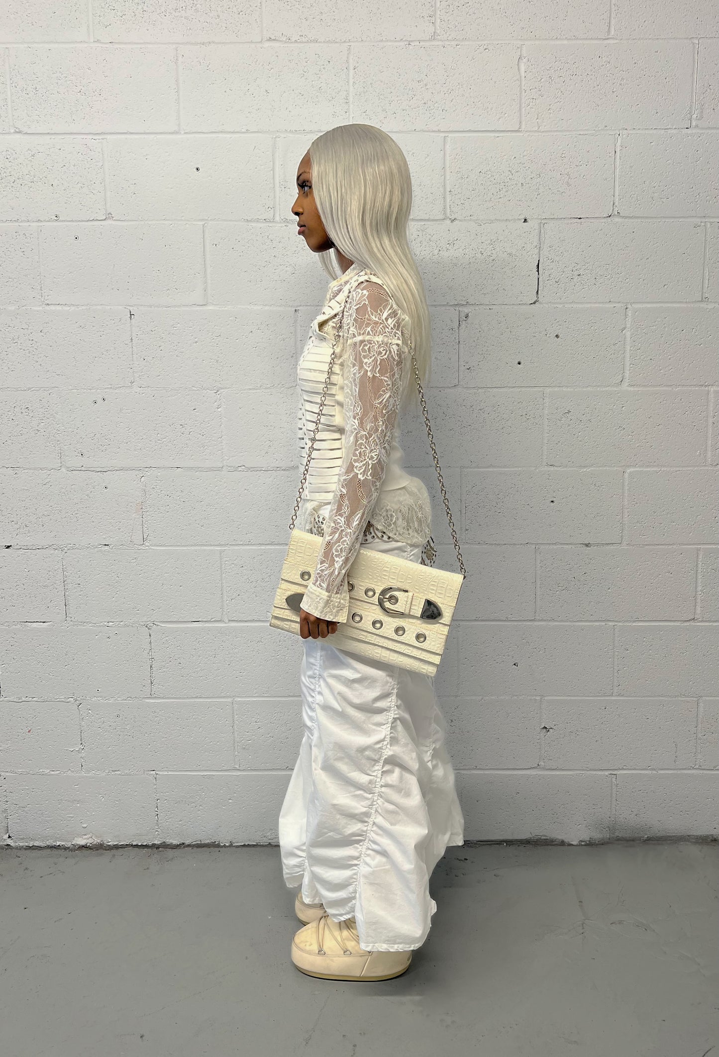 Cream Buckled Shoulder Purse