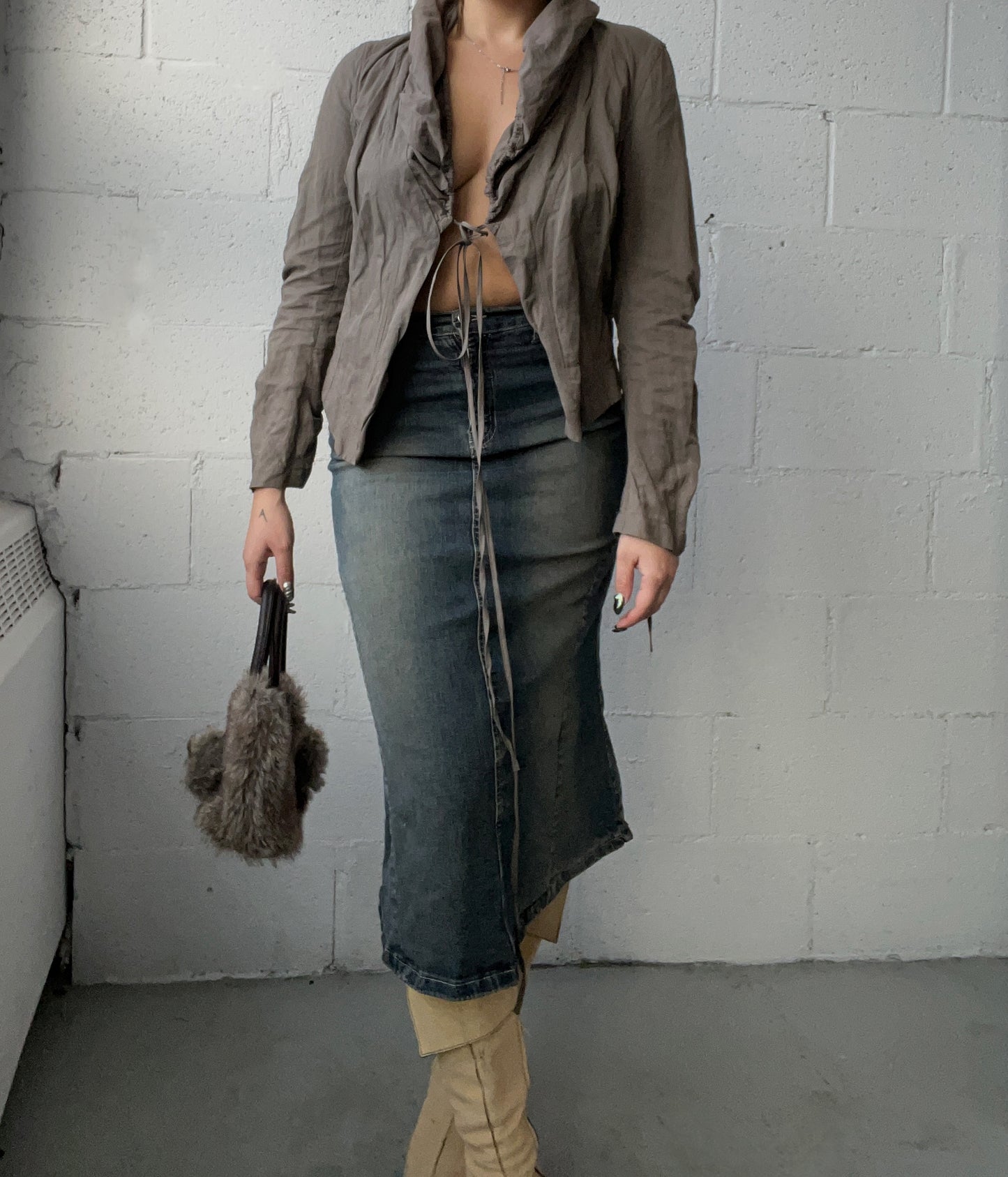 Stretchy Midi Denim Skirt
