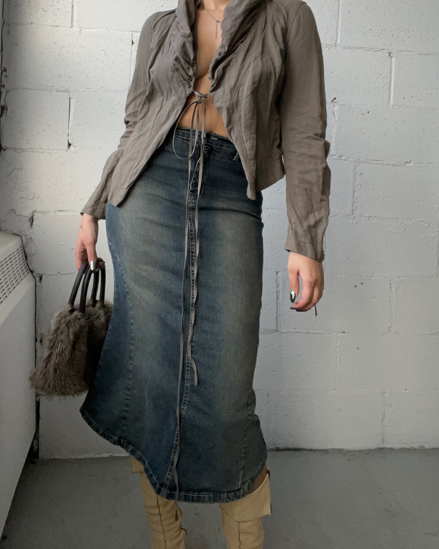 Stretchy Midi Denim Skirt