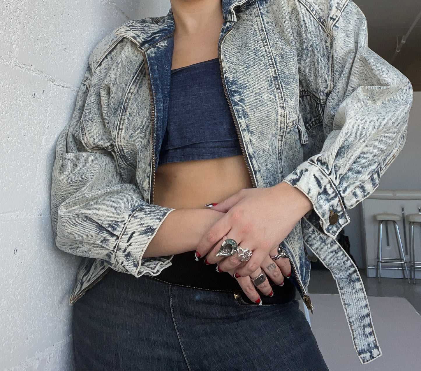 Vintage Acid Wash Fitted Denim Jacket