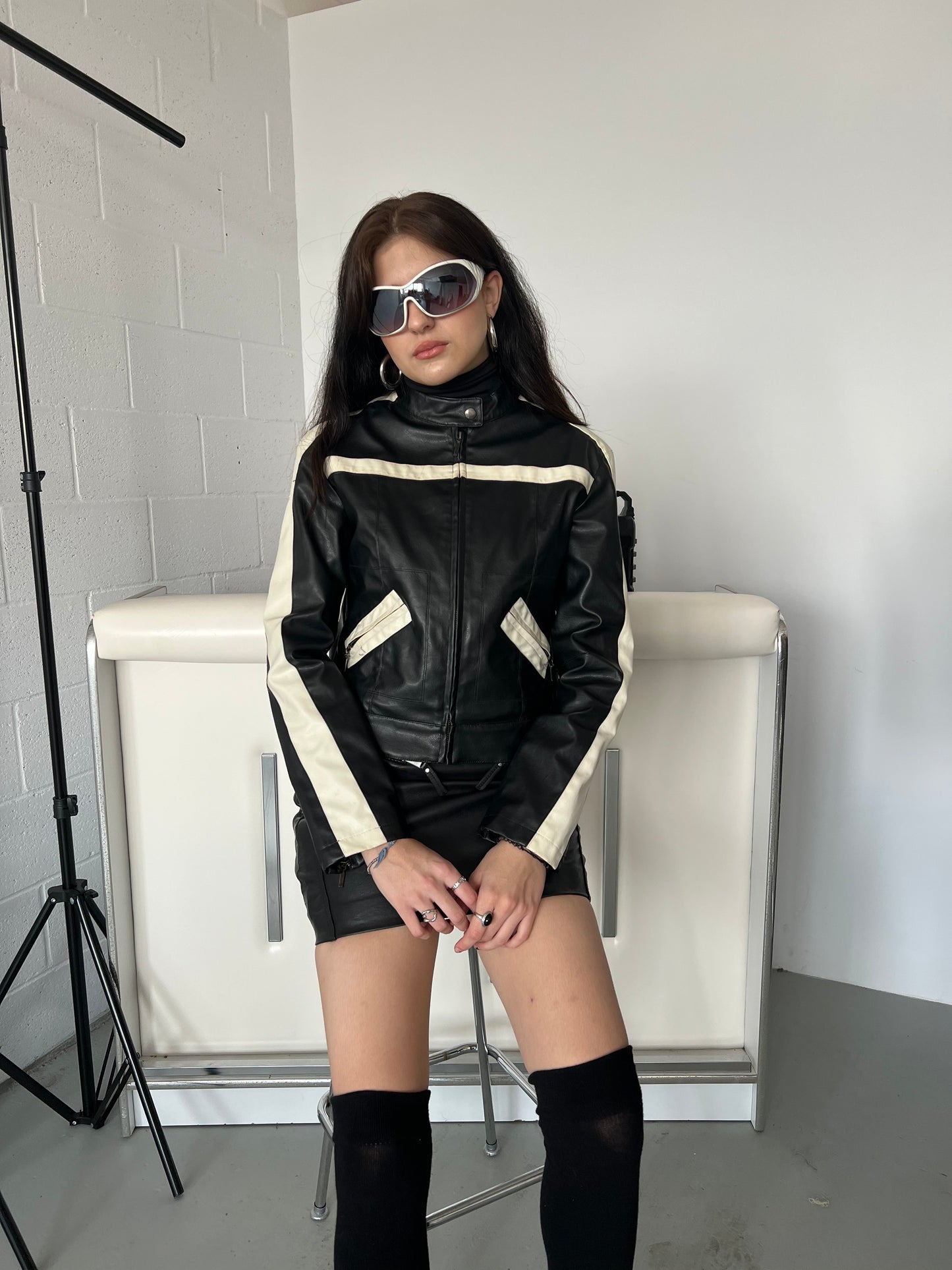 Nero & Crema Faux Leather Moto Jacket