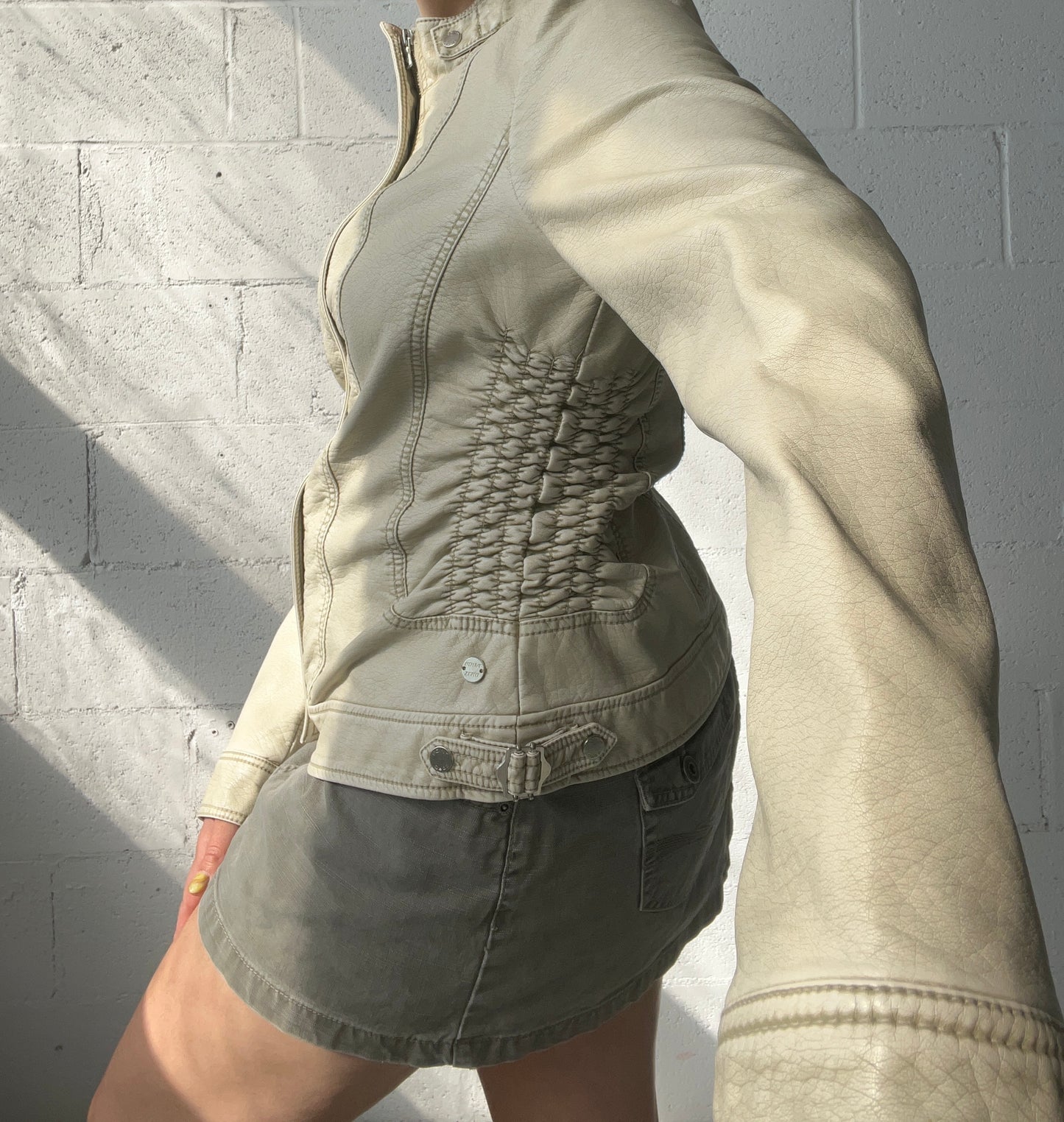 Ruched Faux Leather Jacket