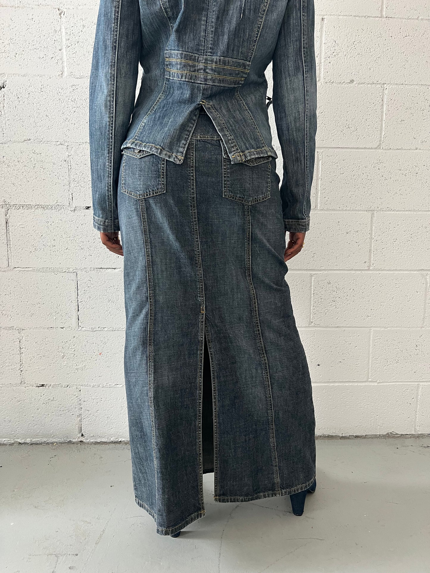 Denim Stitch Maxi Skirt