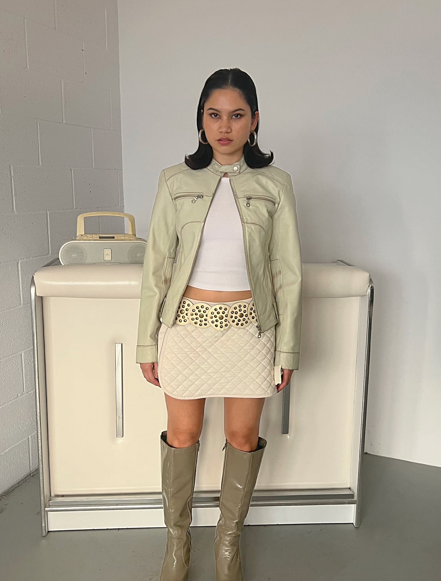 Quilted Crema Mini Skirt