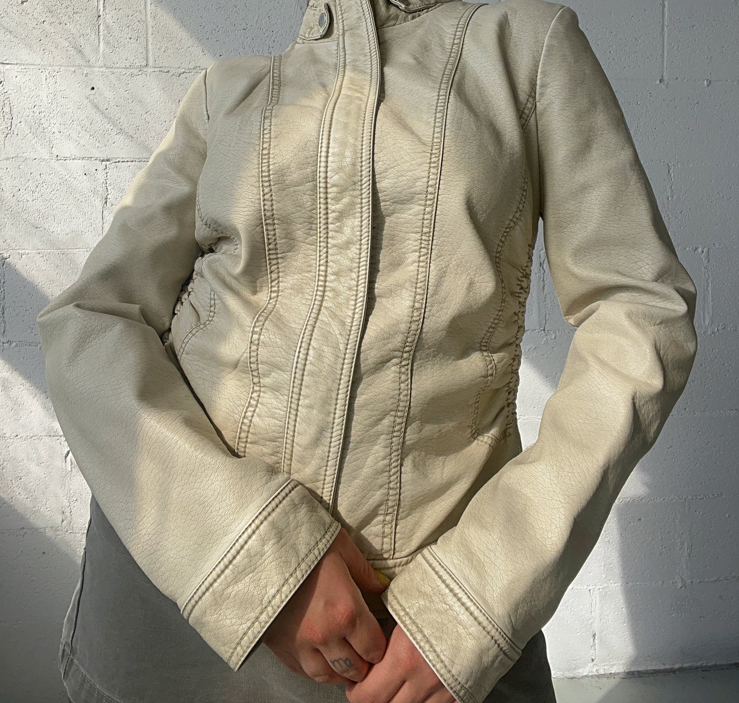Ruched Faux Leather Jacket