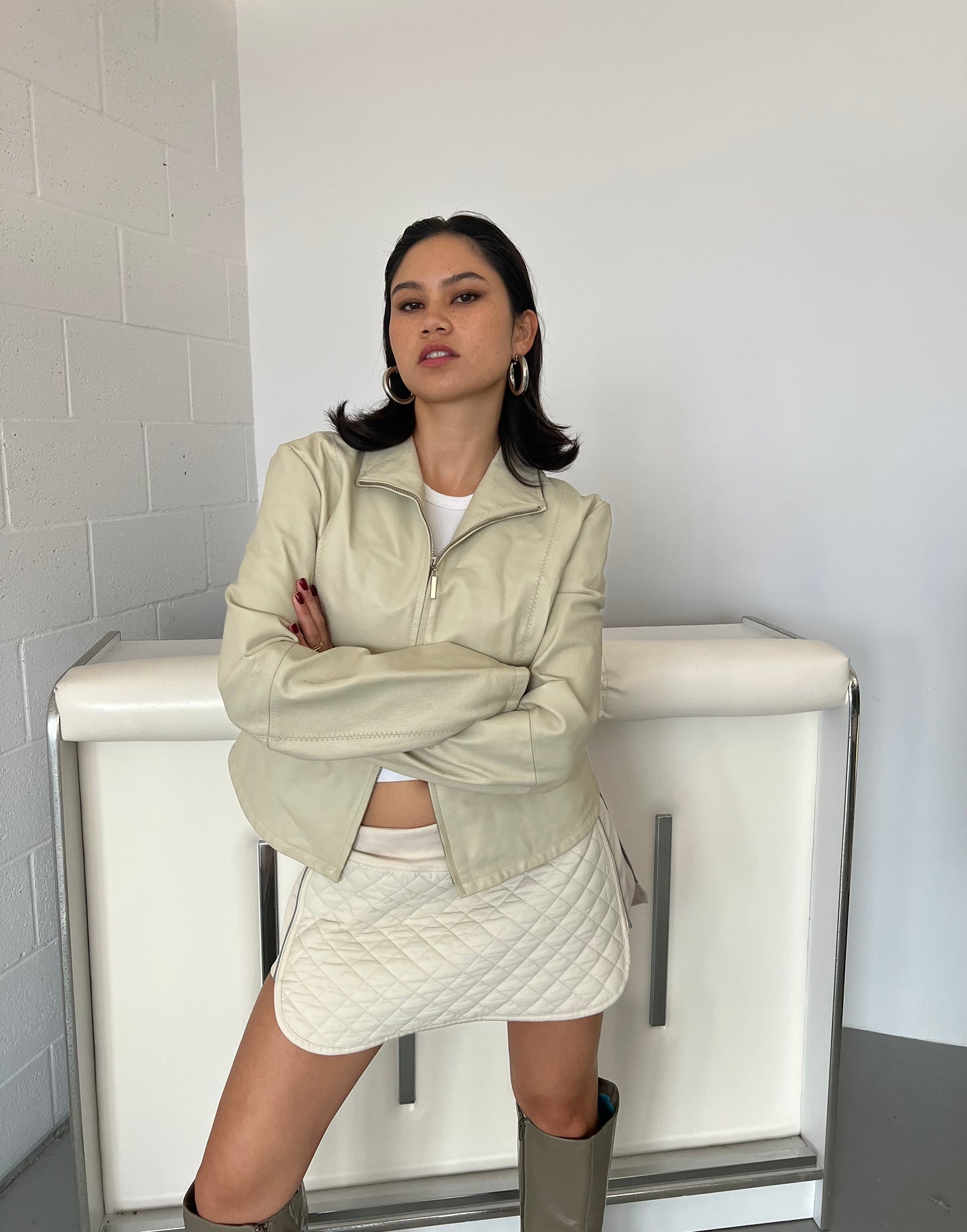 Crema Double Zip Leather Jacket