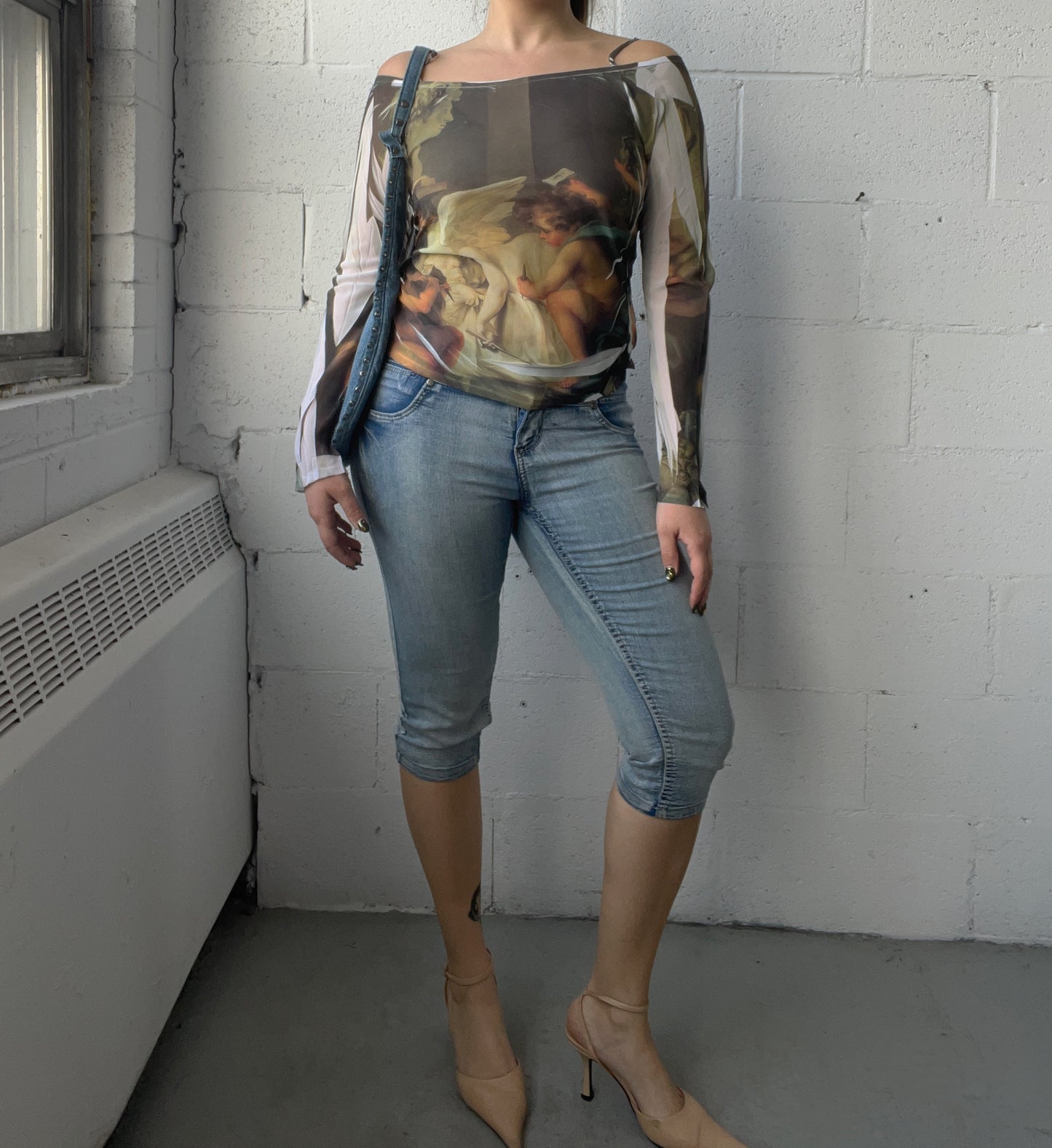 Stretchy Denim Print Capri’s