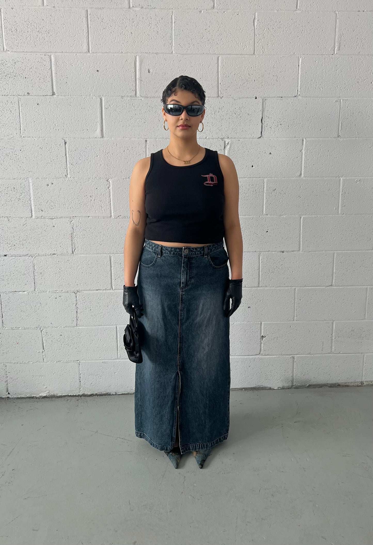 Faded Wash Denim Maxi Skirt Size Large