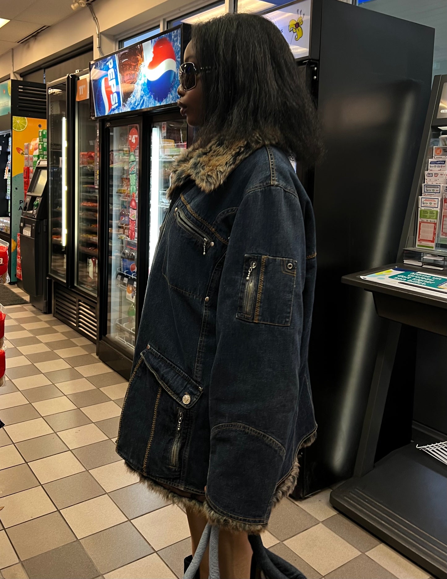 Faux Fur Lined Dark Denim Jacket