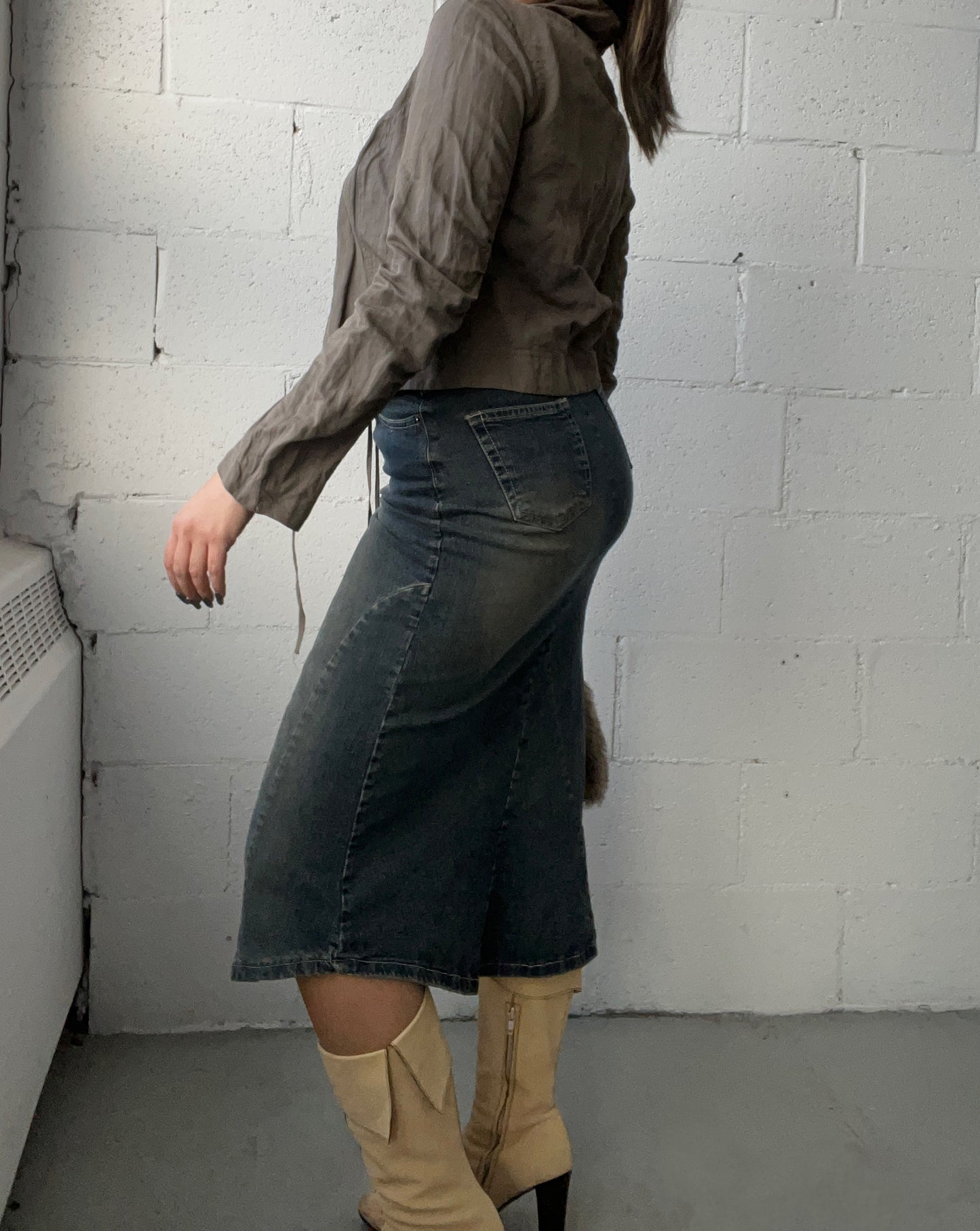 Stretchy Midi Denim Skirt
