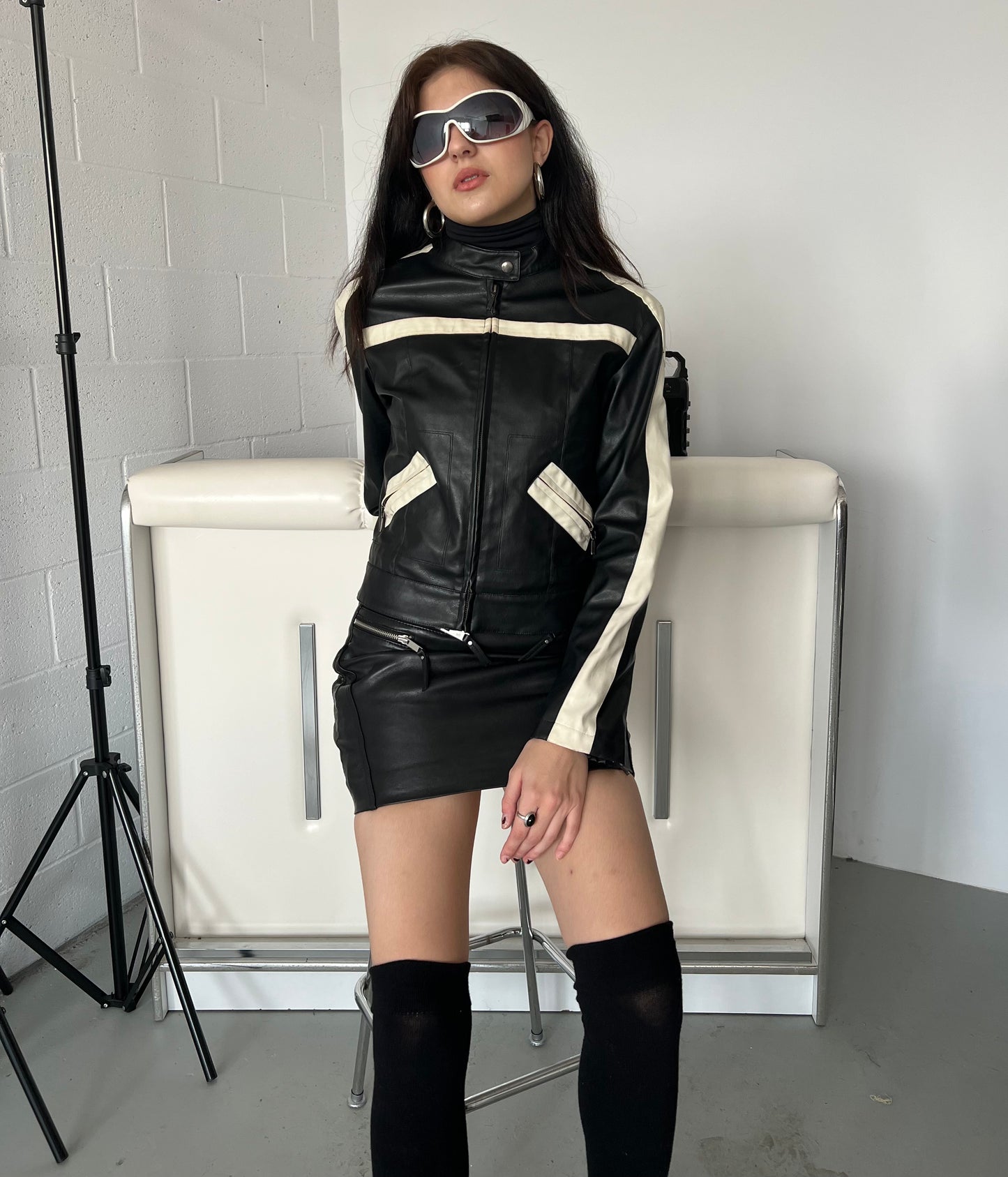 Nero & Crema Faux Leather Moto Jacket