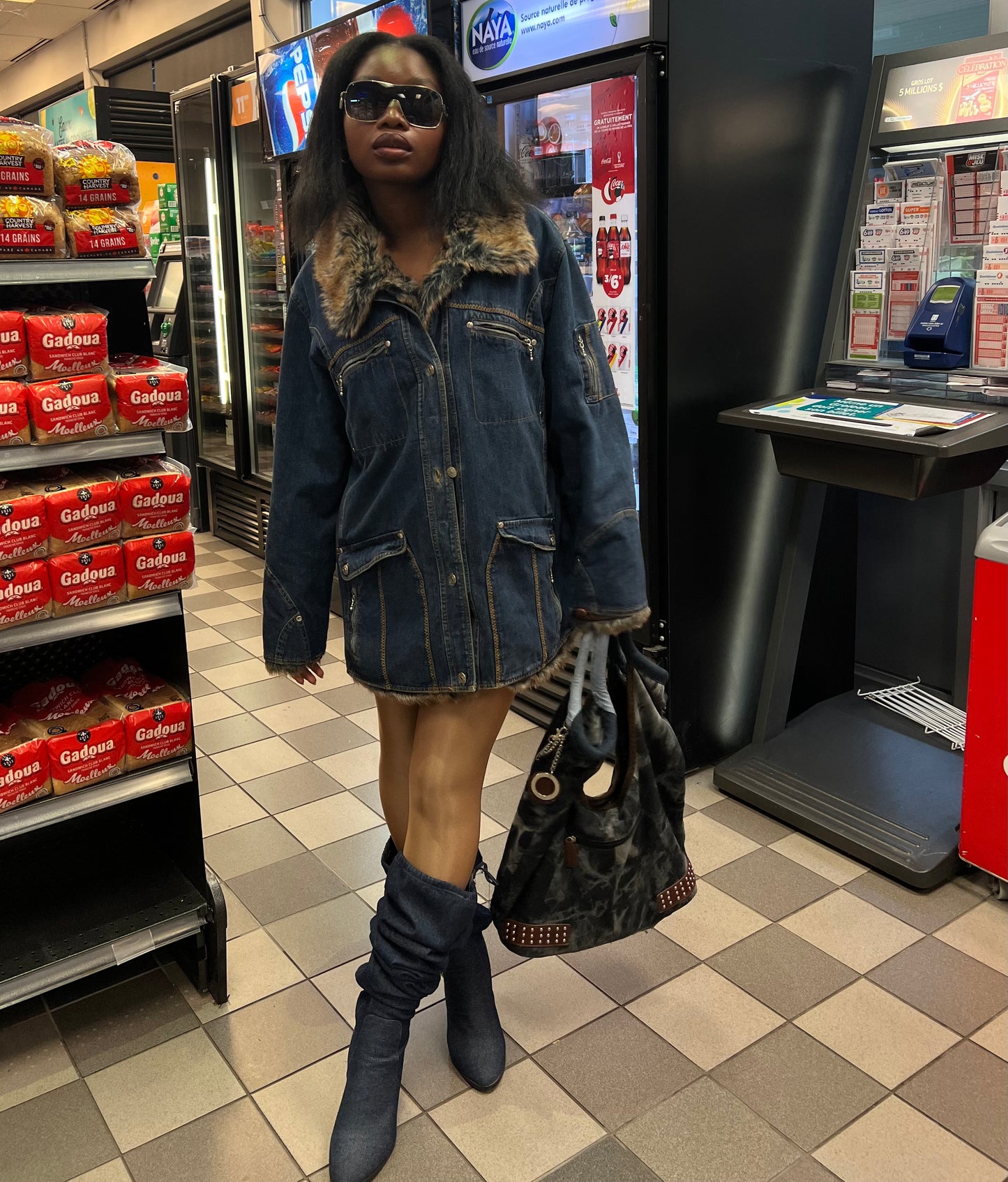 Faux Fur Lined Dark Denim Jacket