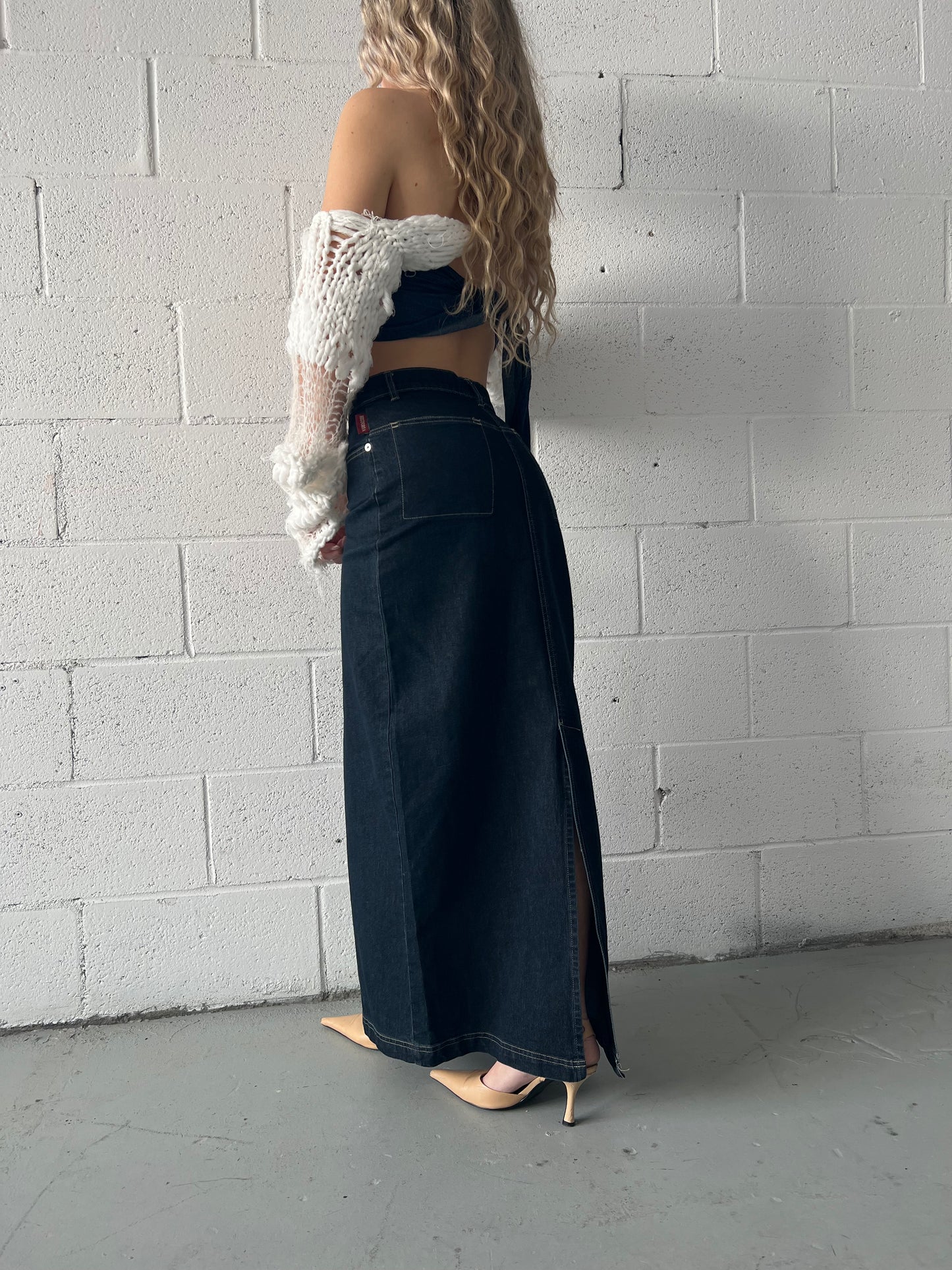 Dark Wash Denim Maxi Skirt
