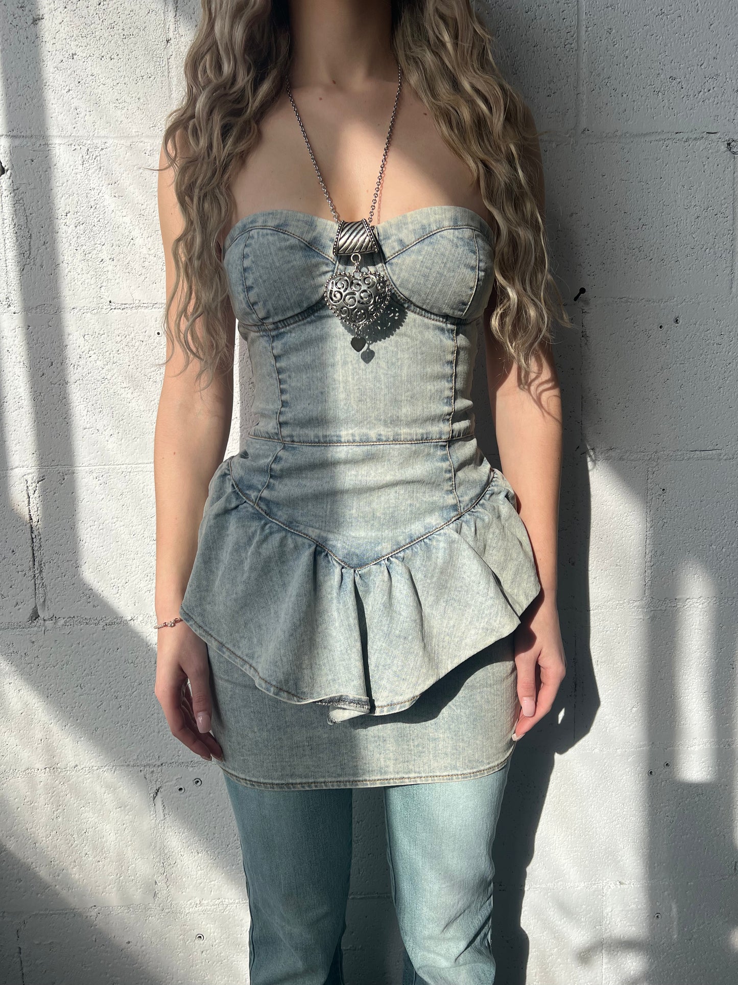 Blu Ruffle Denim Dress