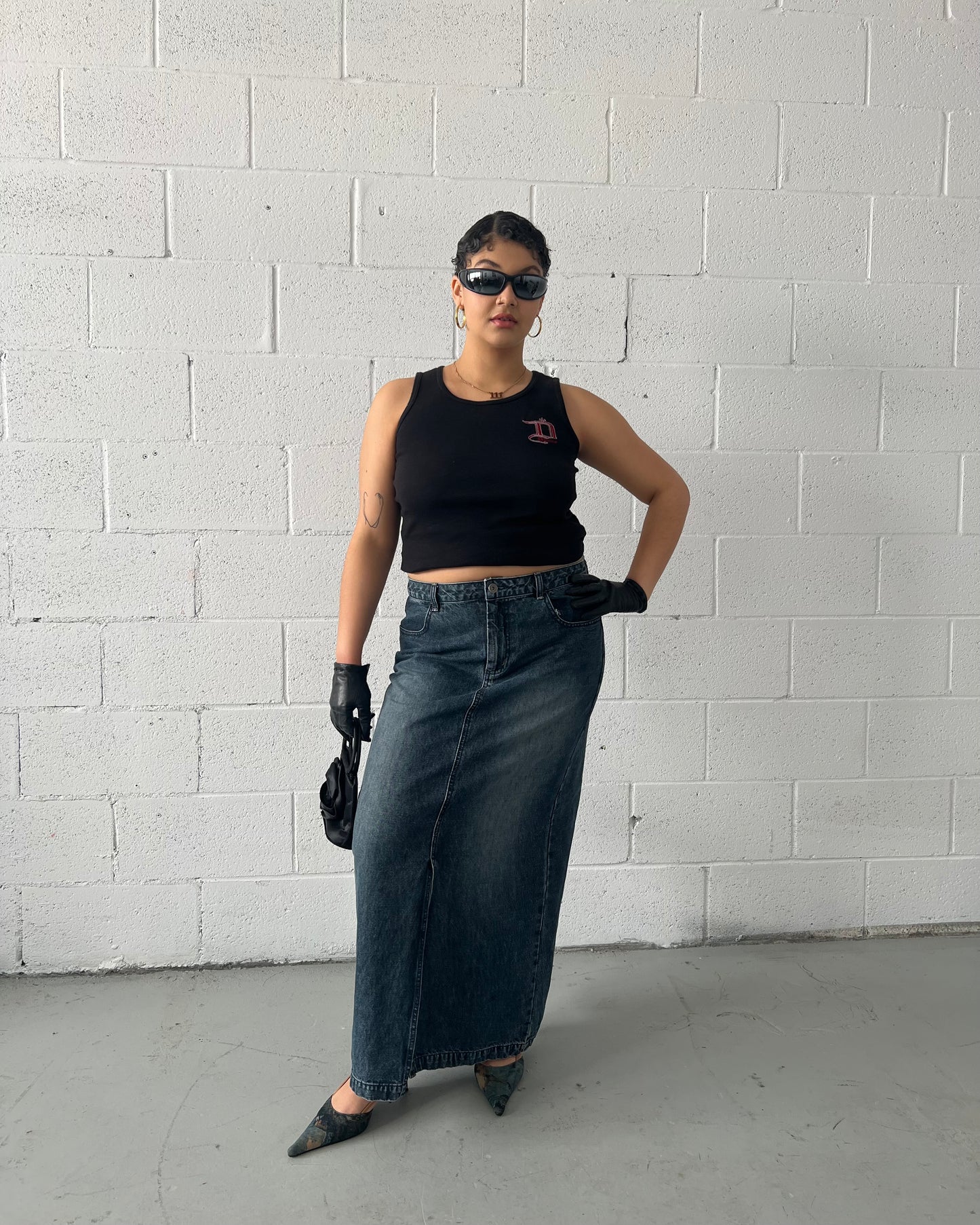 Faded Wash Denim Maxi Skirt Size Large