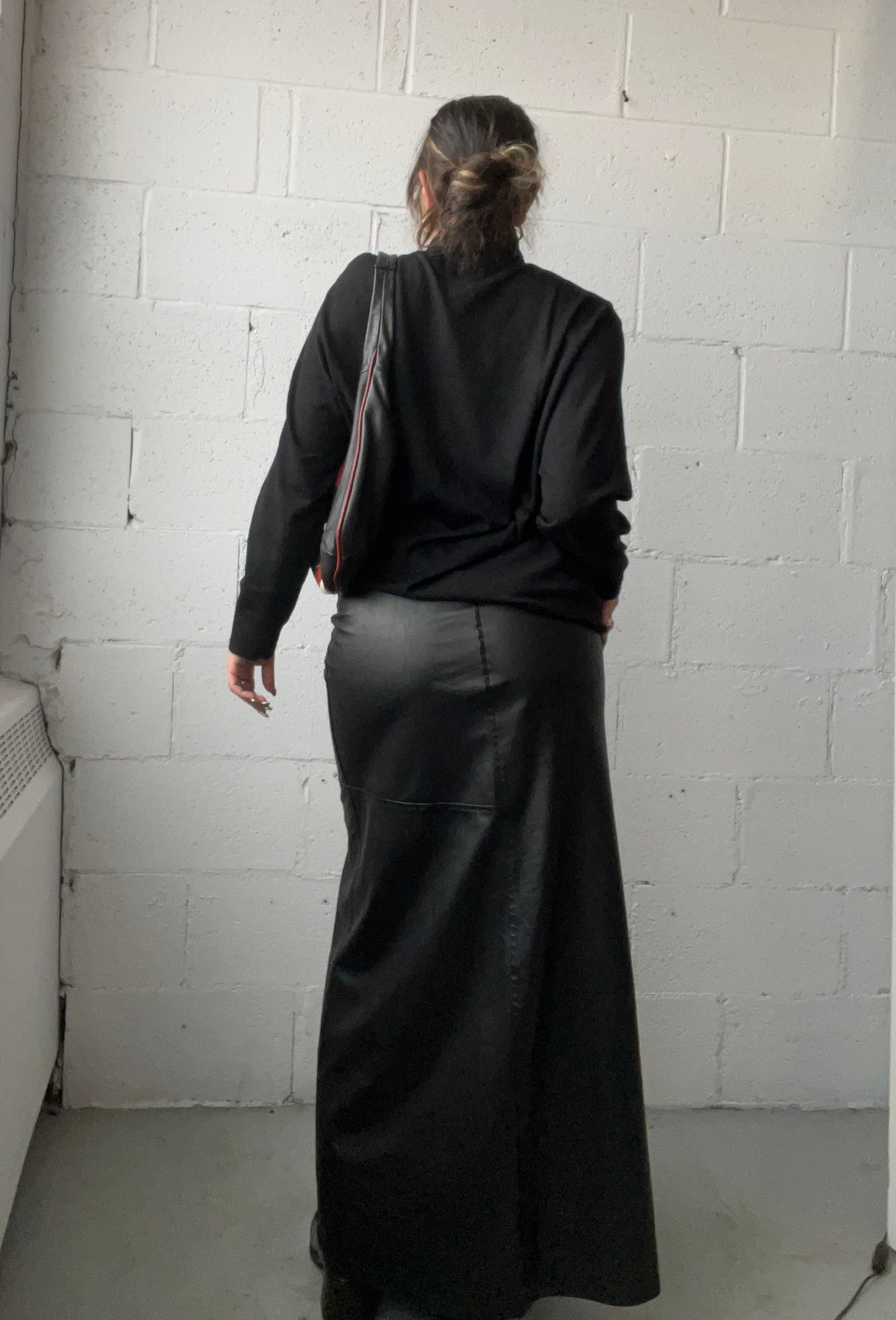 Faux Leather Tie Up Maxi Skirt